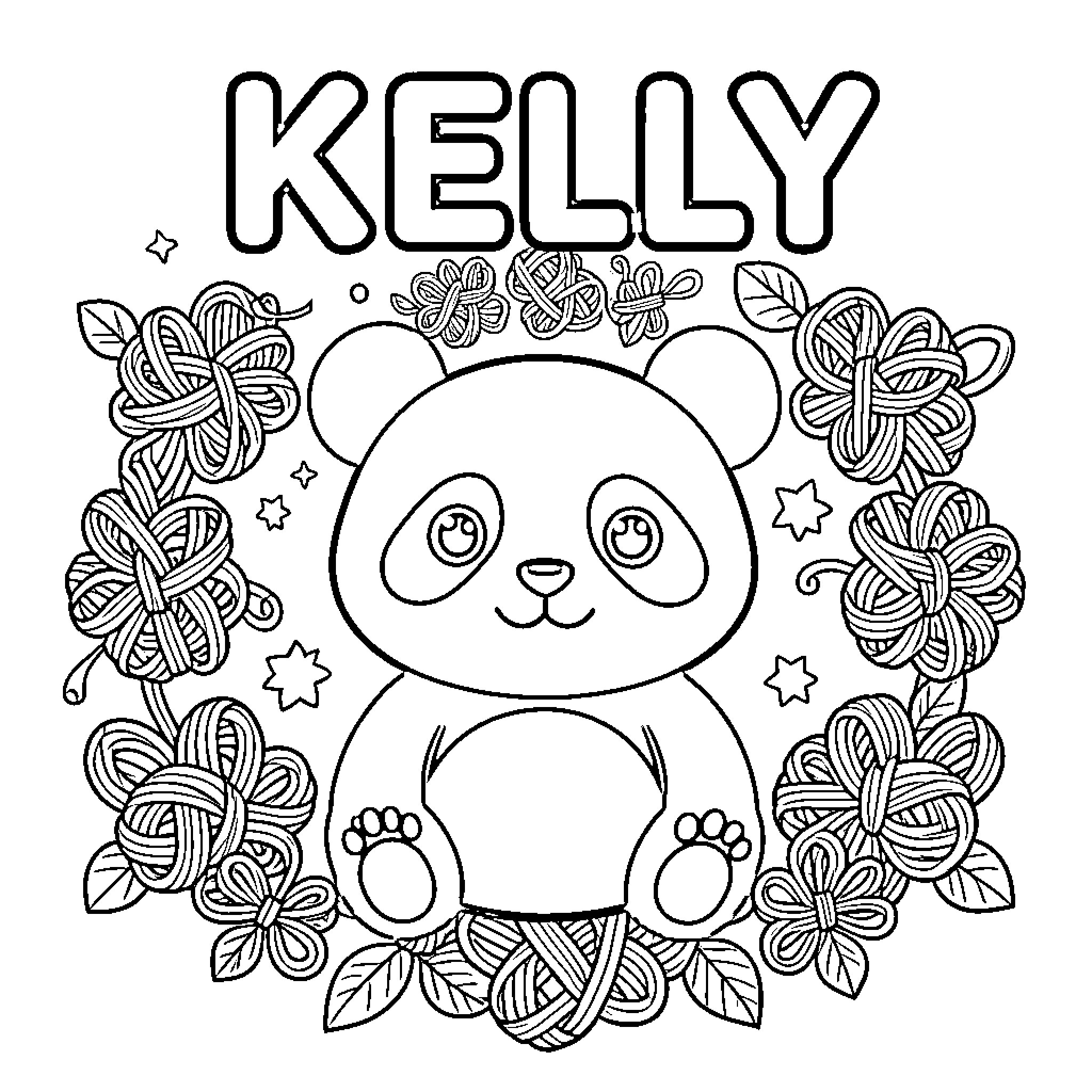 Panda sitting amidst a wreath of floral patterns Coloring Page (free black-and-white line drawing printable PDF for all, from beginners to advanced learners, including children, teens, adults, and seniors)
