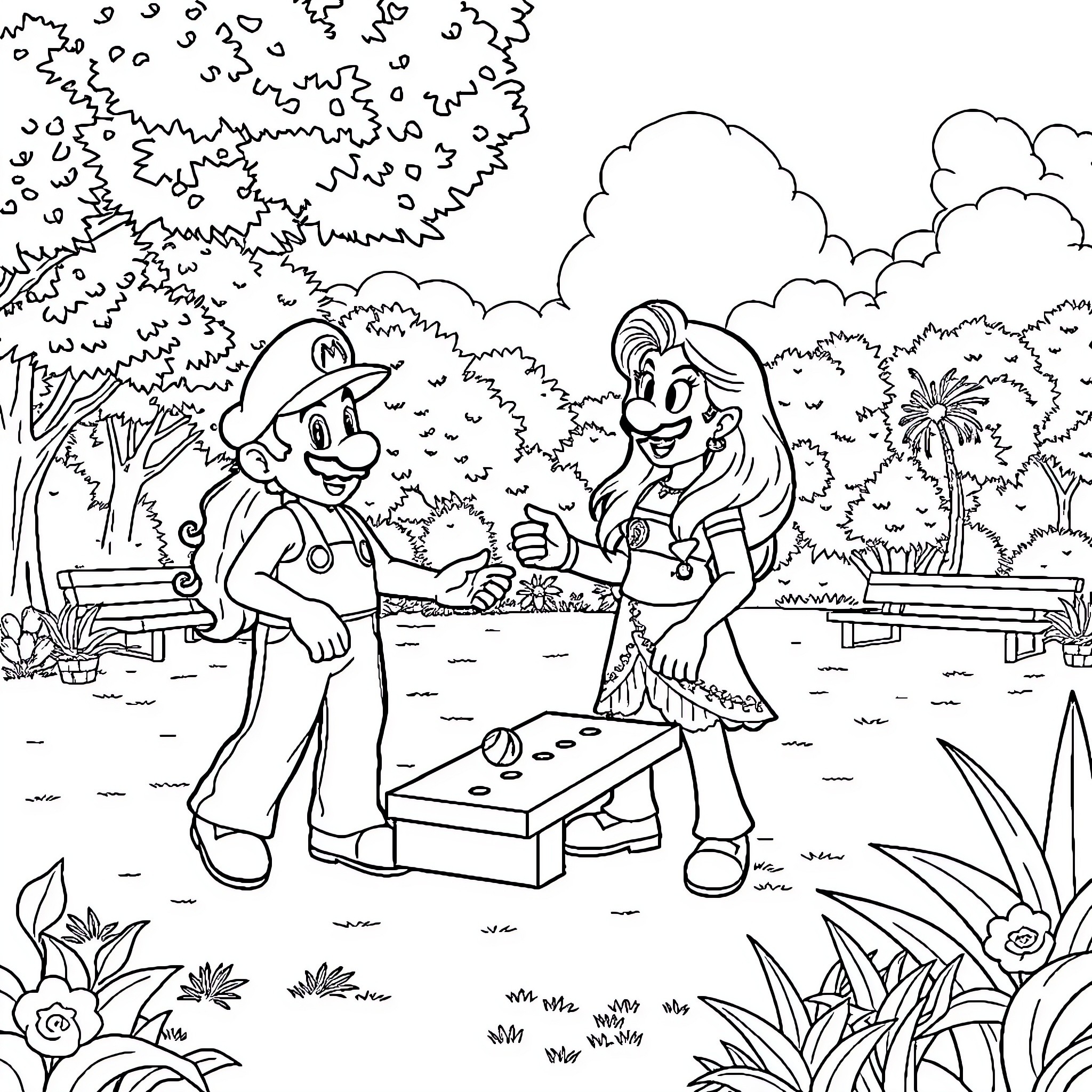 Vaiana's adventure with a friendly companion Coloring Page (free black-and-white line drawing printable PDF for all, from beginners to advanced learners, including children, teens, adults, and seniors)