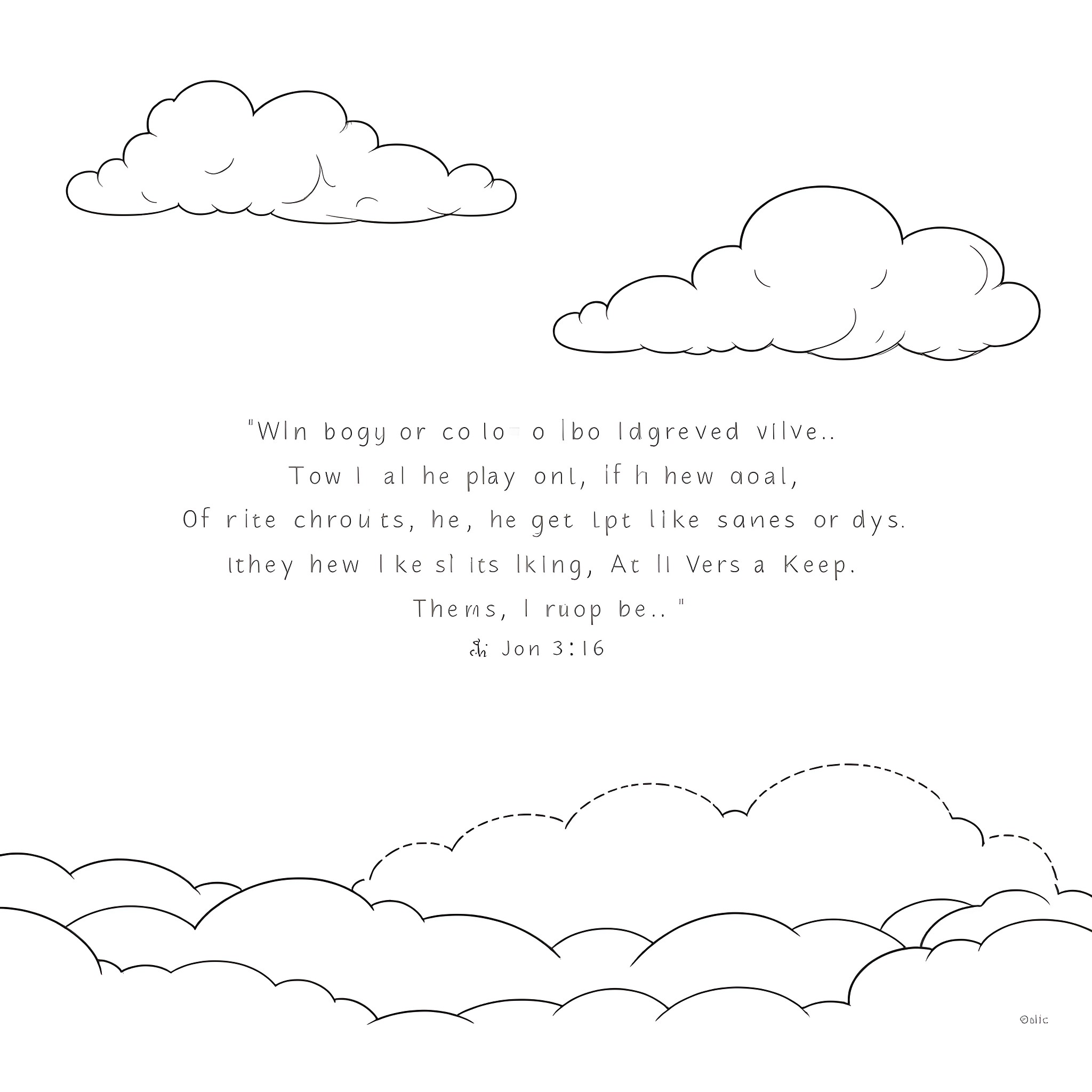John's Clouds and Biblical Verse Coloring Page (free black-and-white line drawing printable PDF for all, from beginners to advanced learners, including children, teens, adults, and seniors)