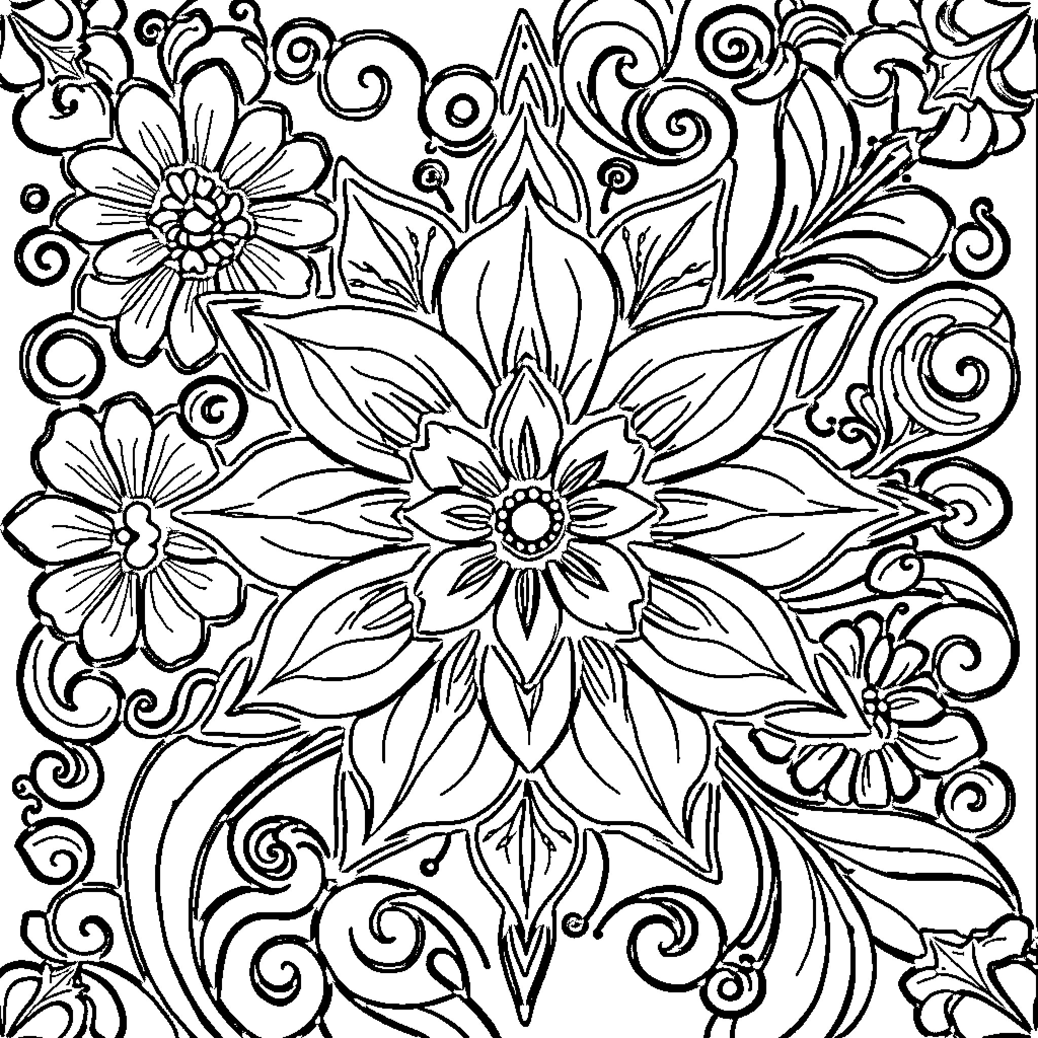 Flower Mandala Design with Intricate Patterns Coloring Page (free black-and-white line drawing printable PDF for all, from beginners to advanced learners, including children, teens, adults, and seniors)