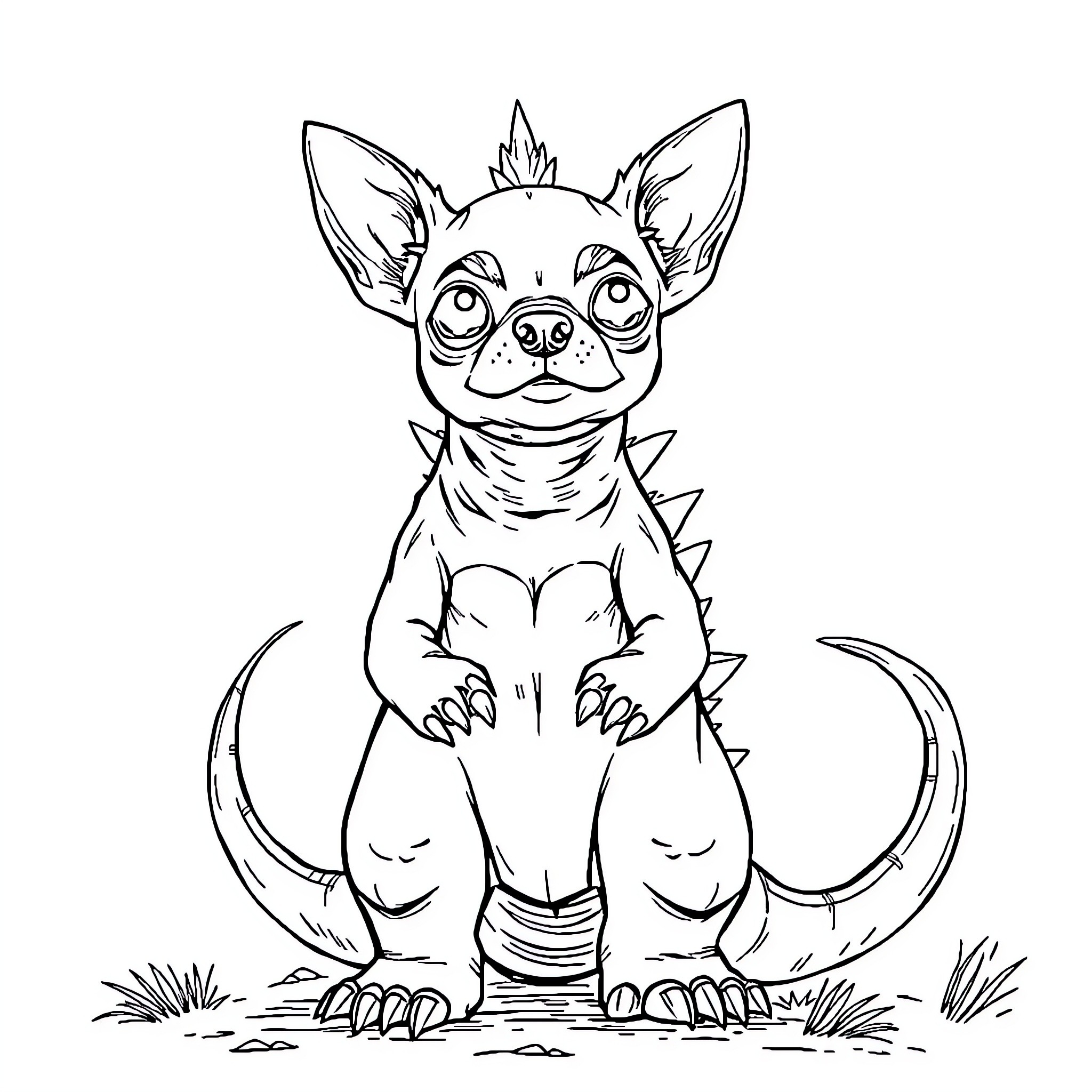 Chihuahua with a curious expression Coloring Page (free black-and-white line drawing printable PDF for all, from beginners to advanced learners, including children, teens, adults, and seniors)