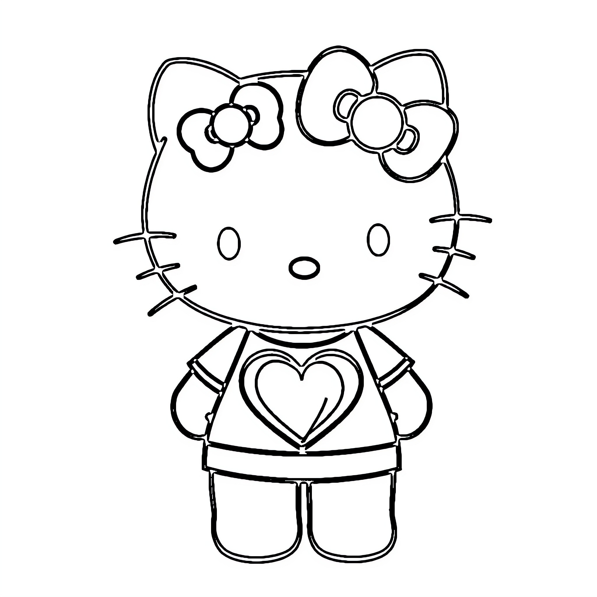 Hello Kitty with Heart Shaped Outfit Coloring Page (free black-and-white line drawing printable PDF for all, from beginners to advanced learners, including children, teens, adults, and seniors)