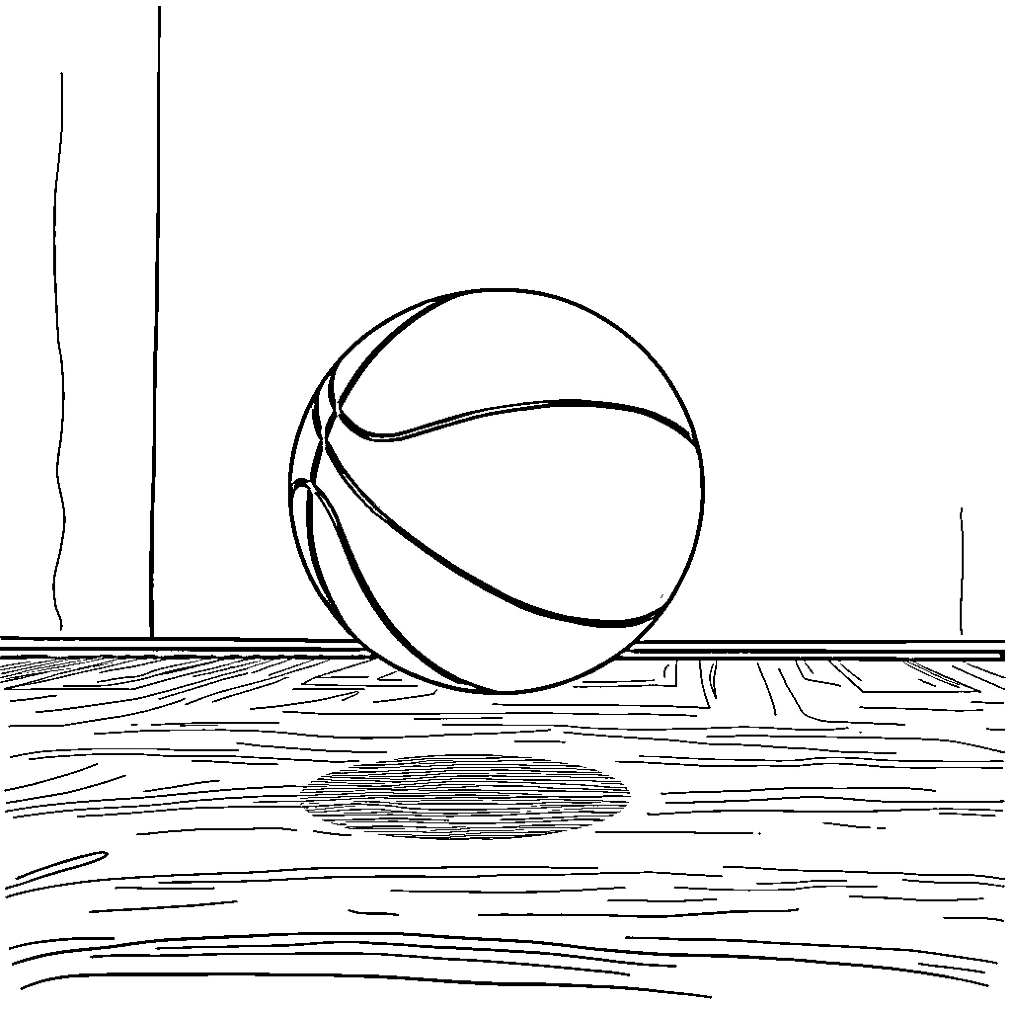 Basketball floating on water surface Coloring Page (free black-and-white line drawing printable PDF for all, from beginners to advanced learners, including children, teens, adults, and seniors)