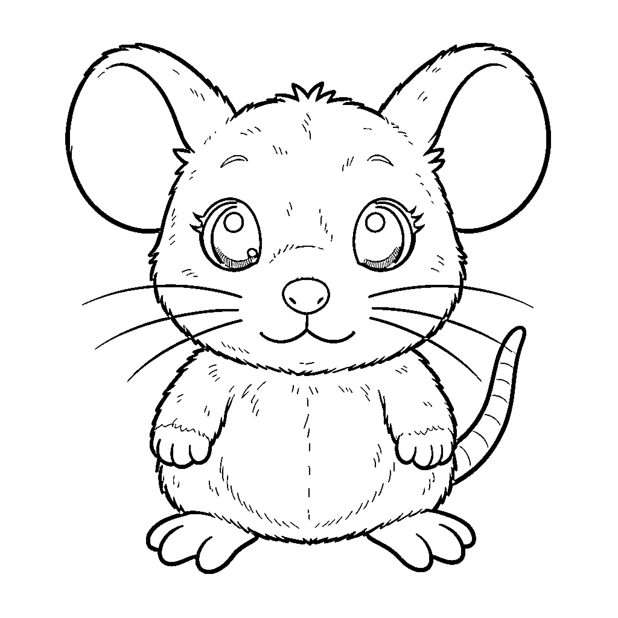 Mouse with big eyes and cute expression Coloring Page (free black-and-white line drawing printable PDF for all, from beginners to advanced learners, including children, teens, adults, and seniors)