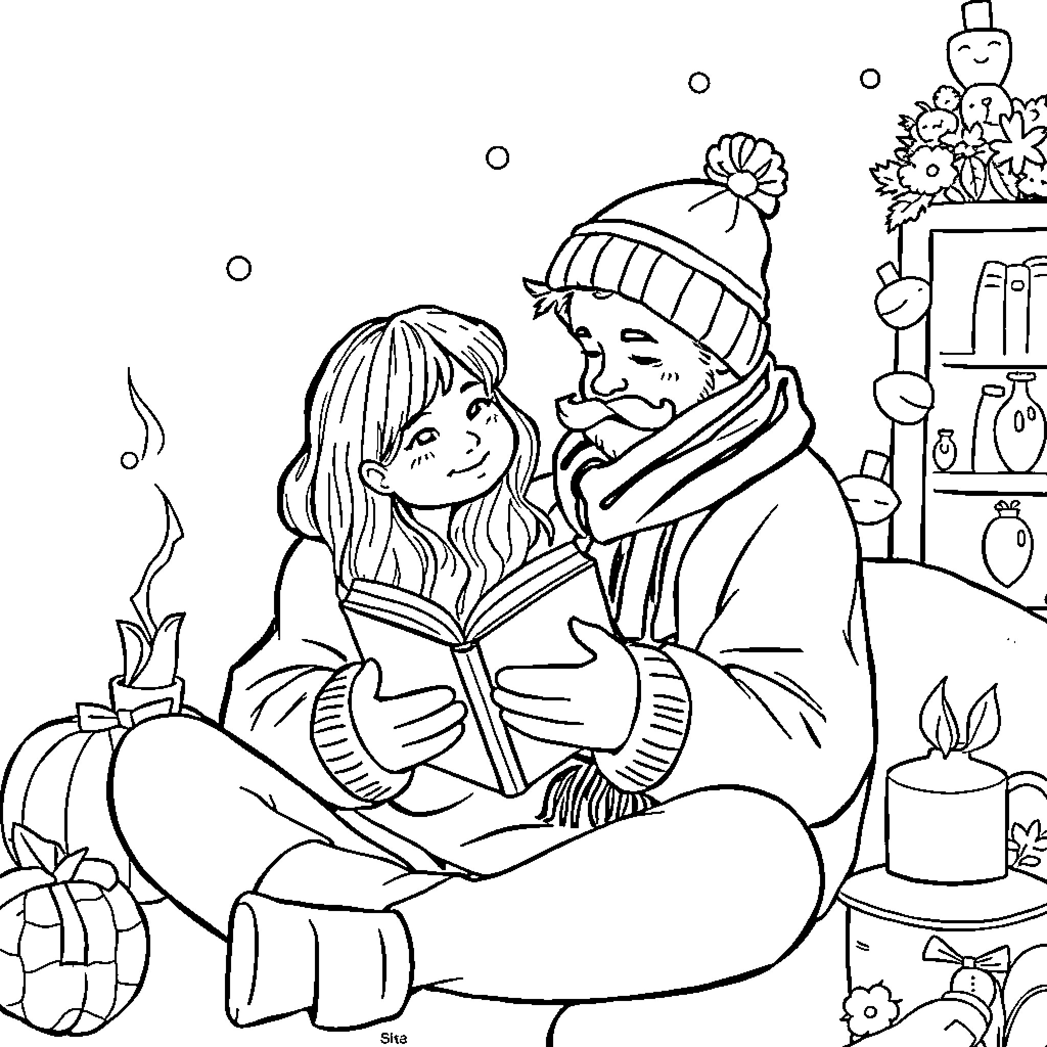Autumn Basket: Cozy Reading Companions Coloring Page (free black-and-white line drawing printable PDF for all, from beginners to advanced learners, including children, teens, adults, and seniors)