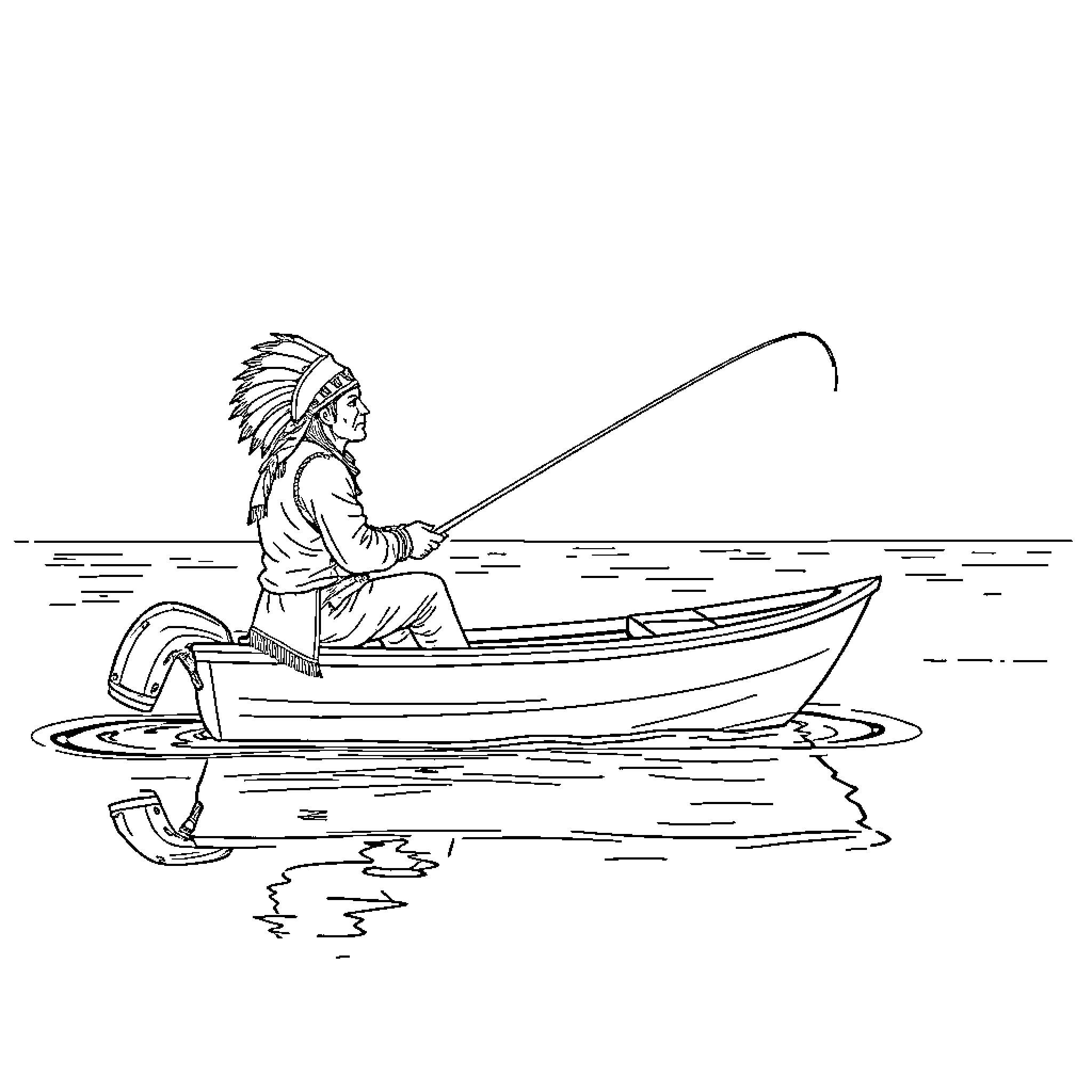 Master Chief Fishing in a Boat Coloring Page (free black-and-white line drawing printable PDF for all, from beginners to advanced learners, including children, teens, adults, and seniors)