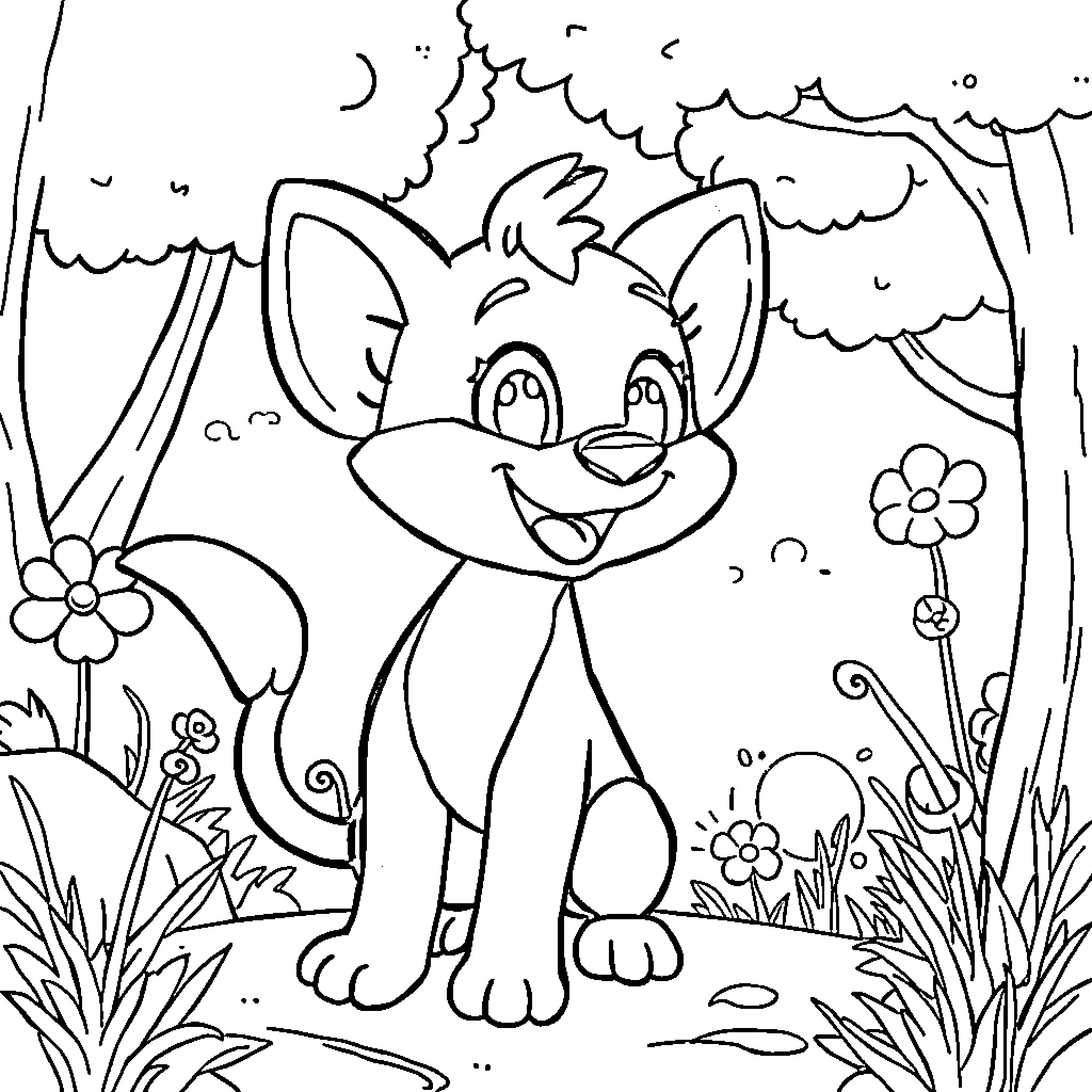 Bluey's Playful Adventure in the Lush Meadow Coloring Page (free black-and-white line drawing printable PDF for all, from beginners to advanced learners, including children, teens, adults, and seniors)