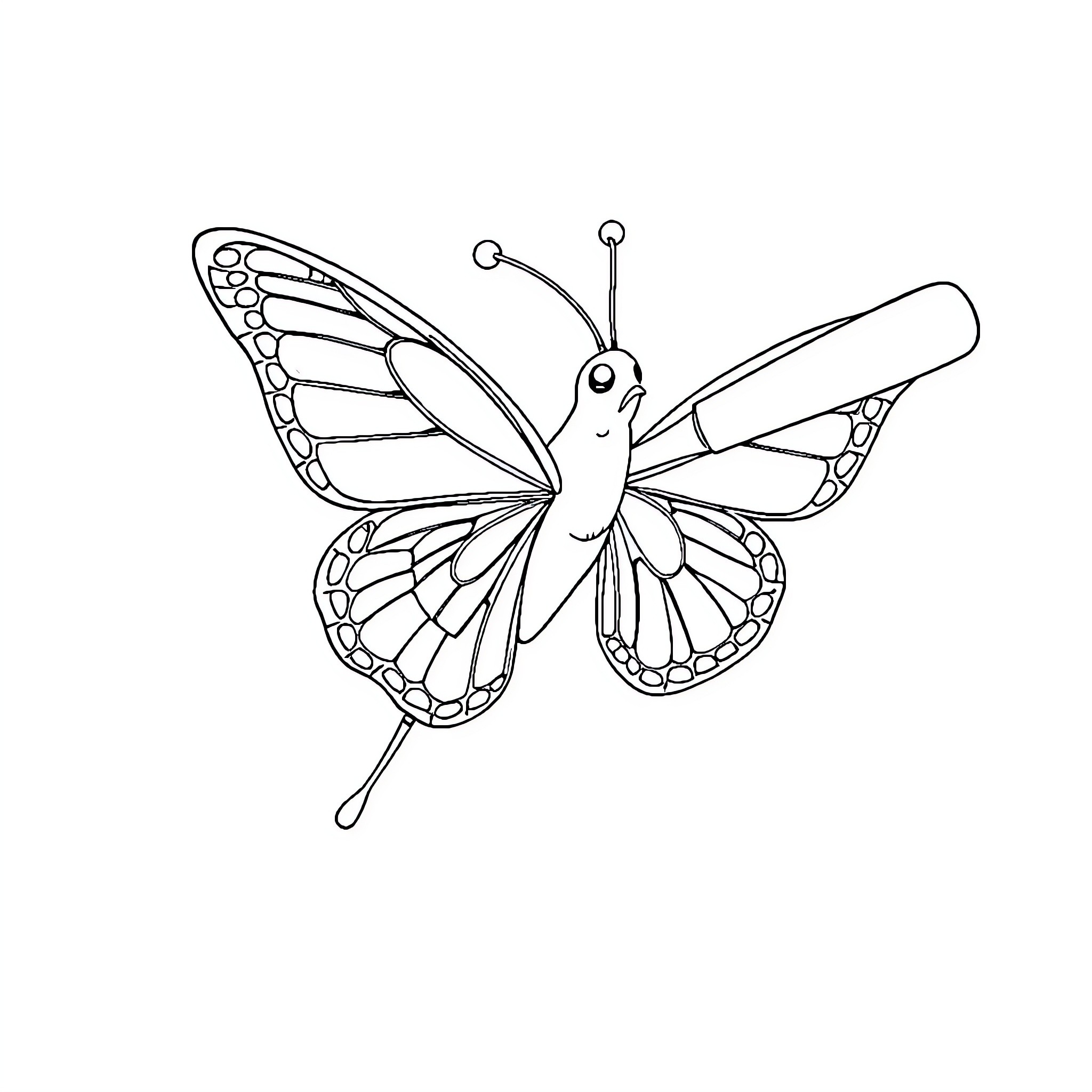 Butterfly with Intricate Wing Design Coloring Page (free black-and-white line drawing printable PDF for all, from beginners to advanced learners, including children, teens, adults, and seniors)