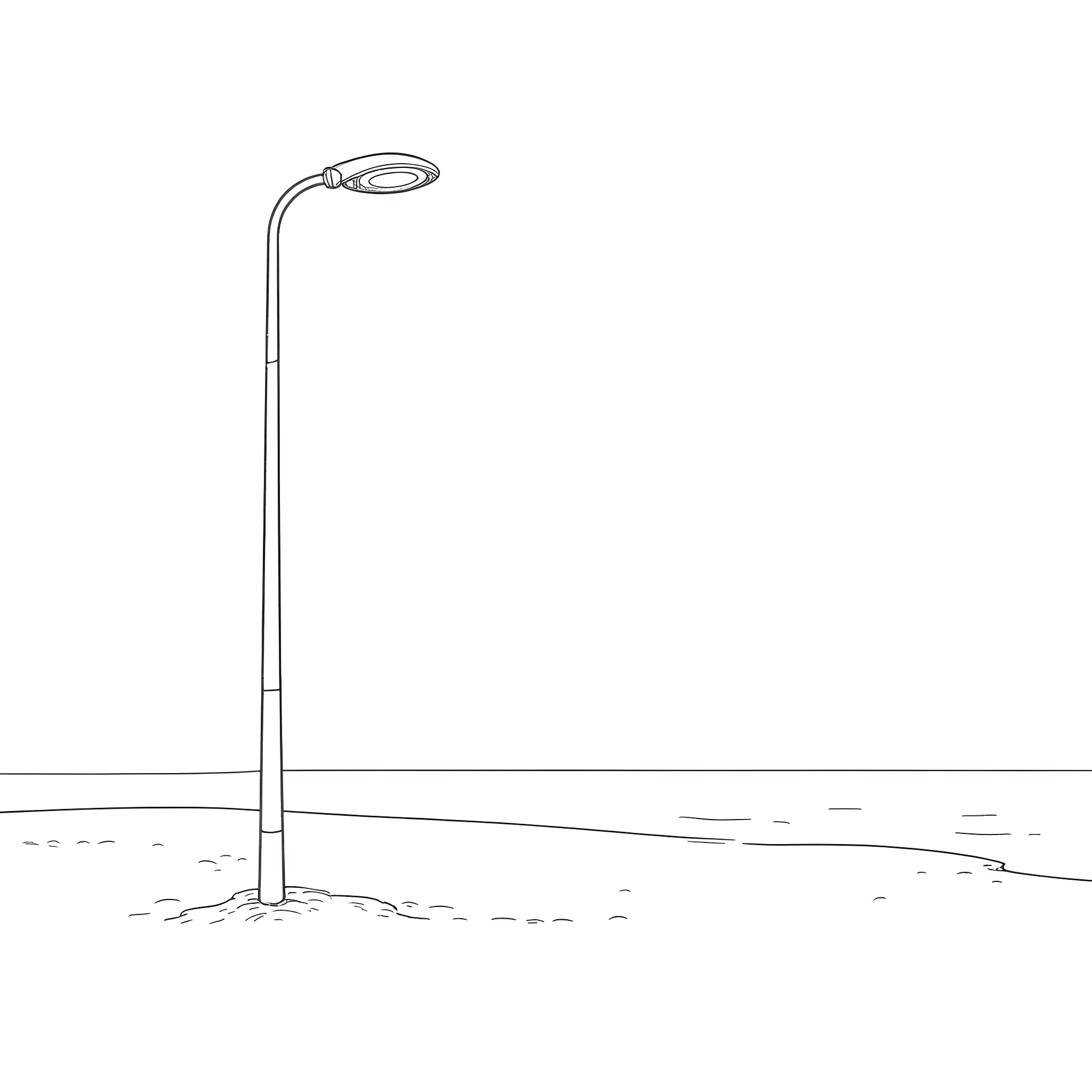 Street Light Illuminating the Empty Street Coloring Page (free black-and-white line drawing printable PDF for all, from beginners to advanced learners, including children, teens, adults, and seniors)