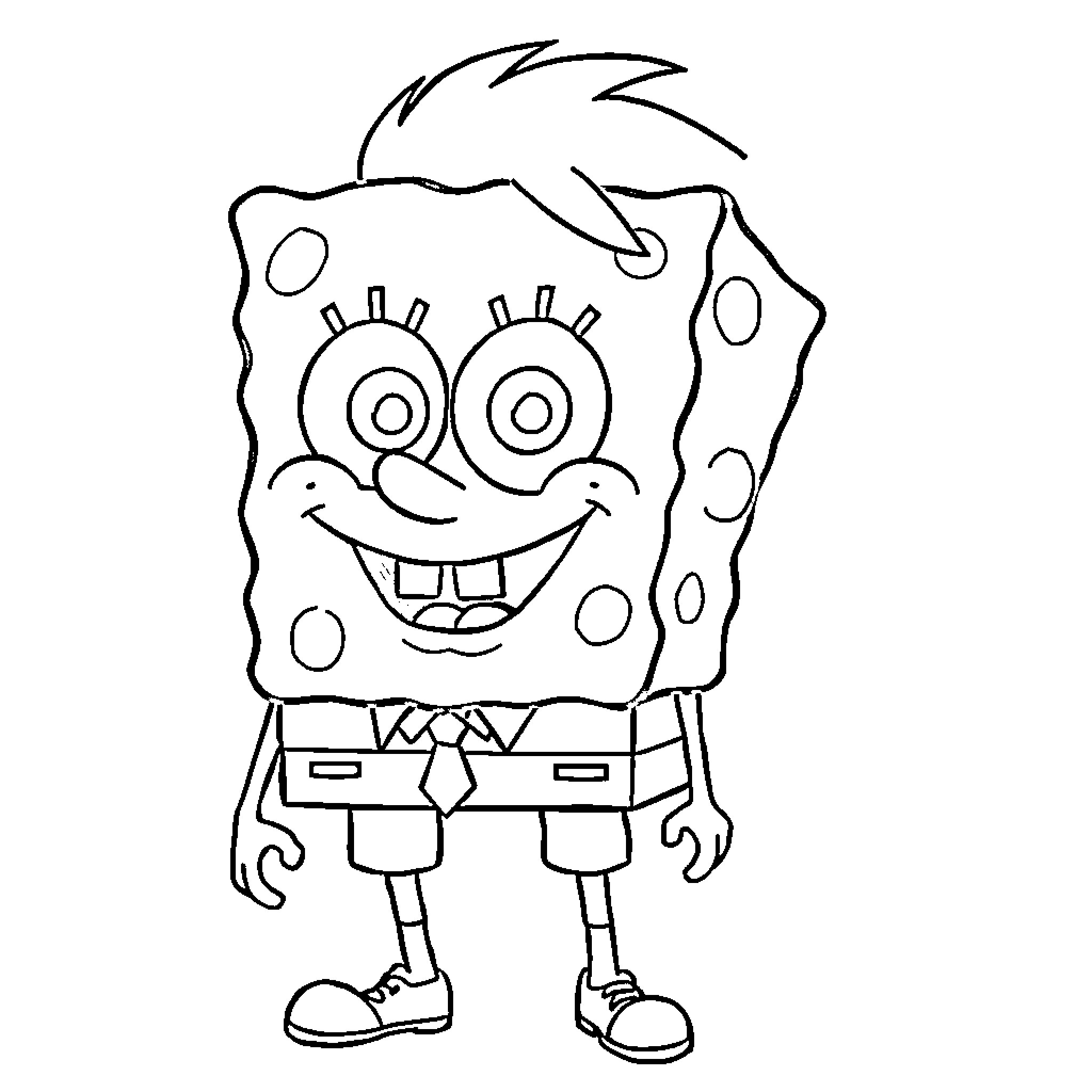 Spongebob's Cheerful Cartoon Antics Coloring Page (free black-and-white line drawing printable PDF for all, from beginners to advanced learners, including children, teens, adults, and seniors)