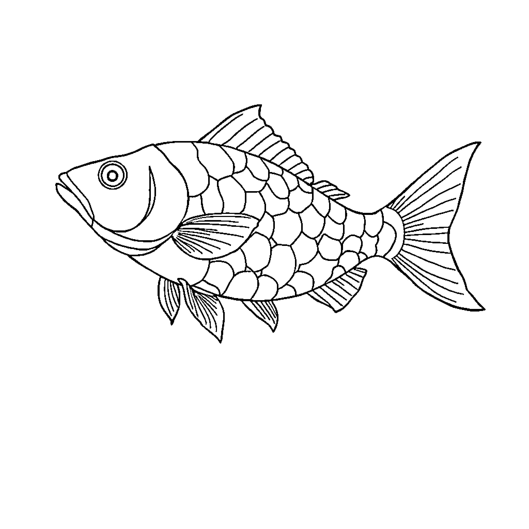 Peixe swimming gracefully in the sea Coloring Page (free black-and-white line drawing printable PDF for all, from beginners to advanced learners, including children, teens, adults, and seniors)