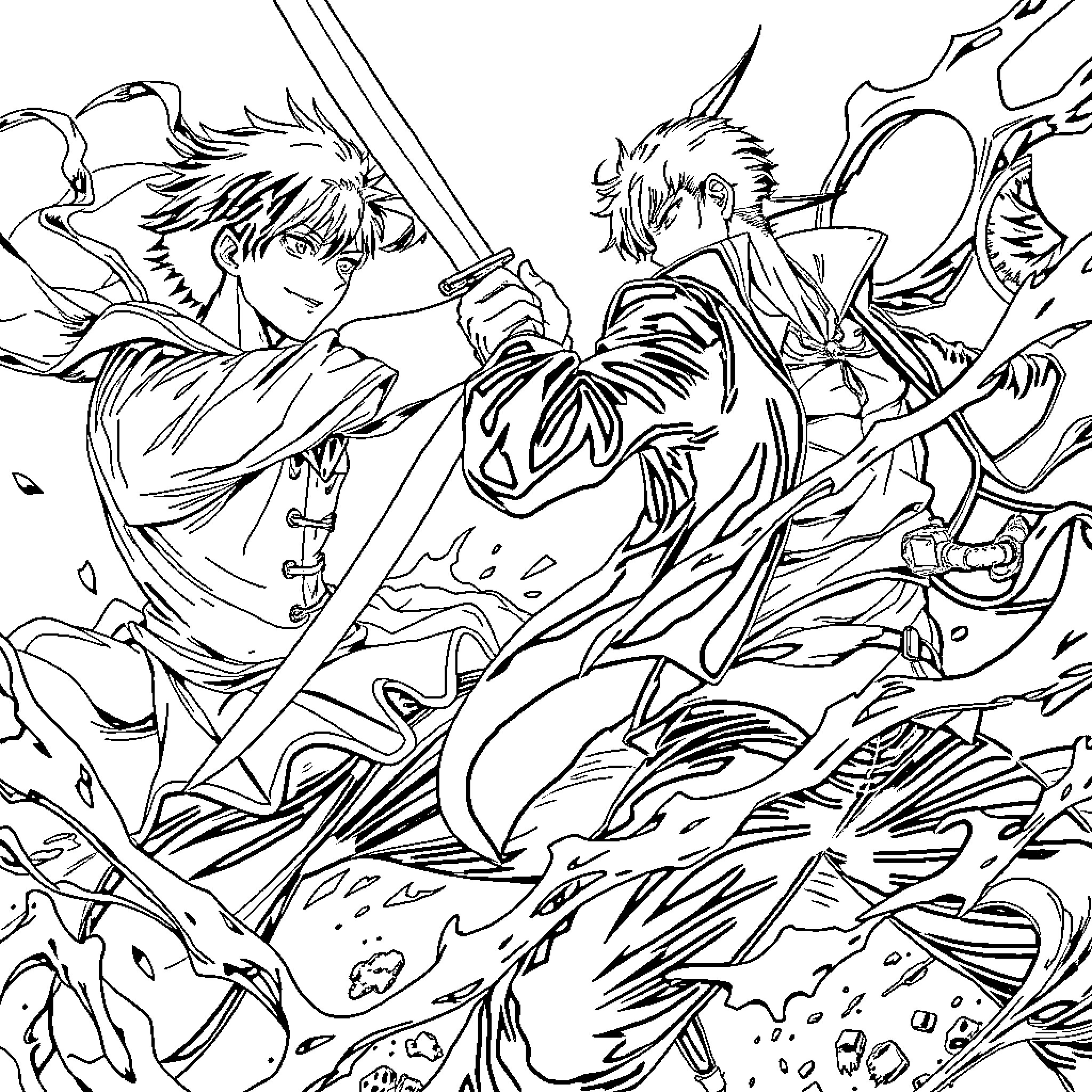 Asta's Fierce Battle Against the Supernatural Coloring Page (free black-and-white line drawing printable PDF for all, from beginners to advanced learners, including children, teens, adults, and seniors)