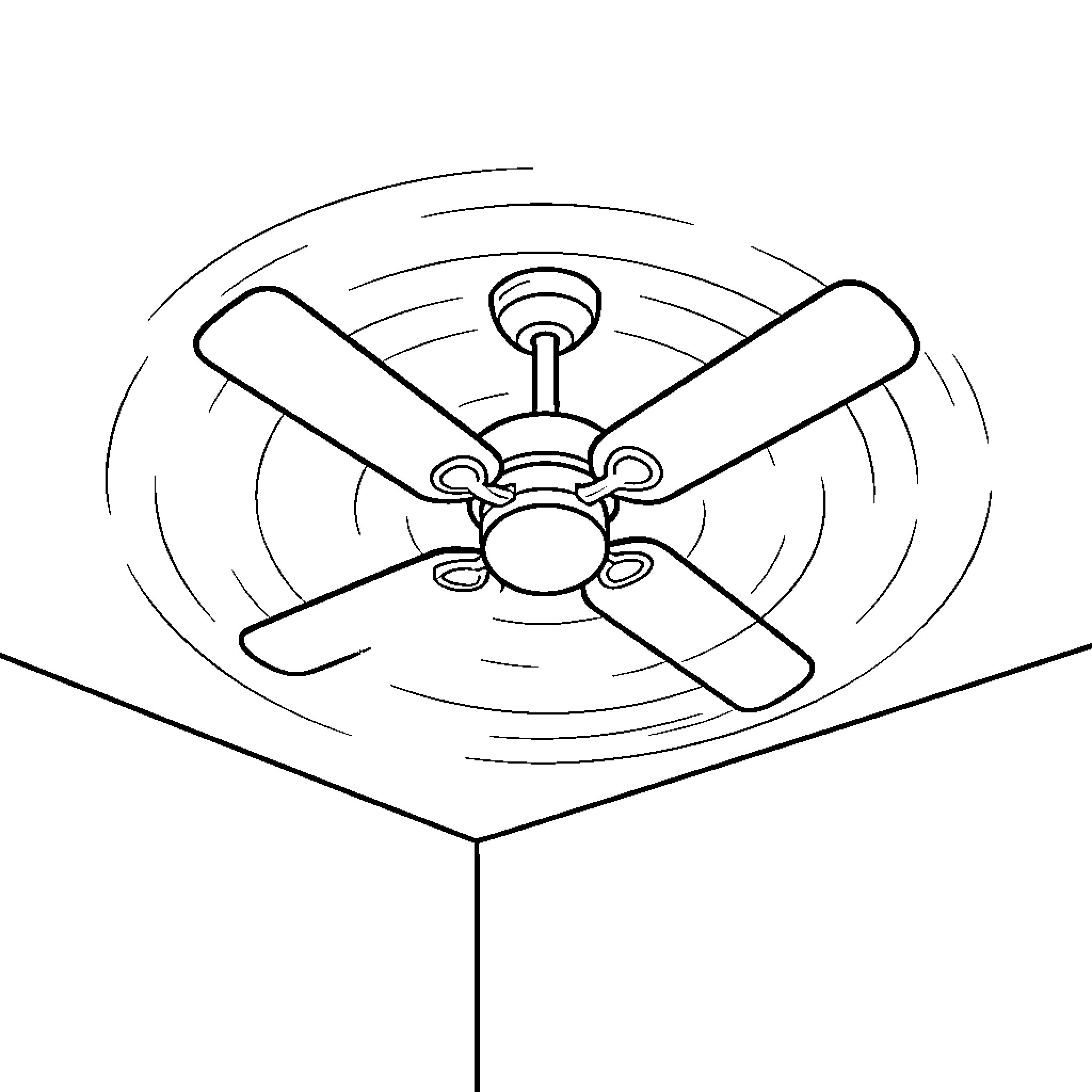 Ceiling Fan spinning with movement Coloring Page (free black-and-white line drawing printable PDF for all, from beginners to advanced learners, including children, teens, adults, and seniors)