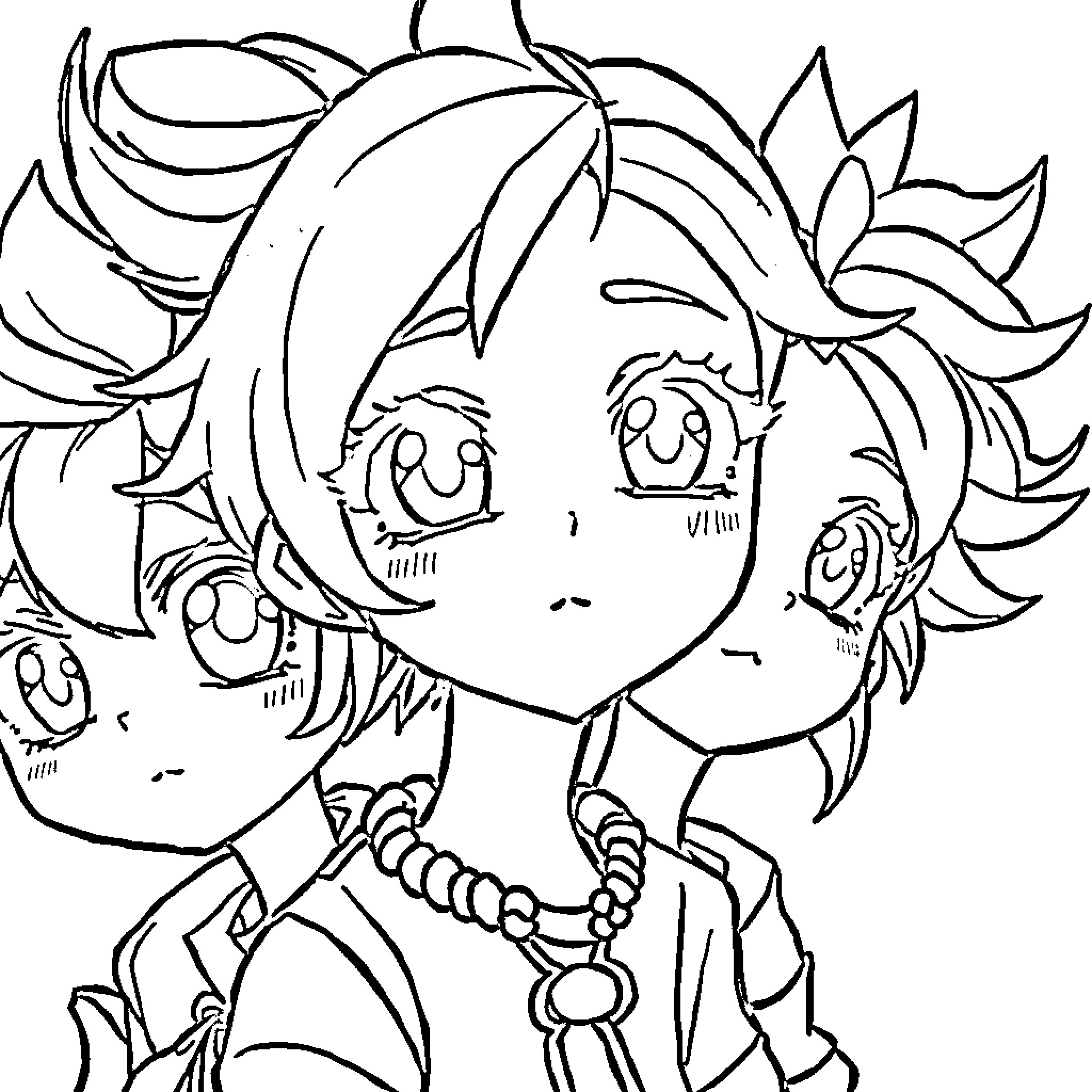 Anime Character with expressive facial features and unique hairstyle Coloring Page (free black-and-white line drawing printable PDF for all, from beginners to advanced learners, including children, teens, adults, and seniors)