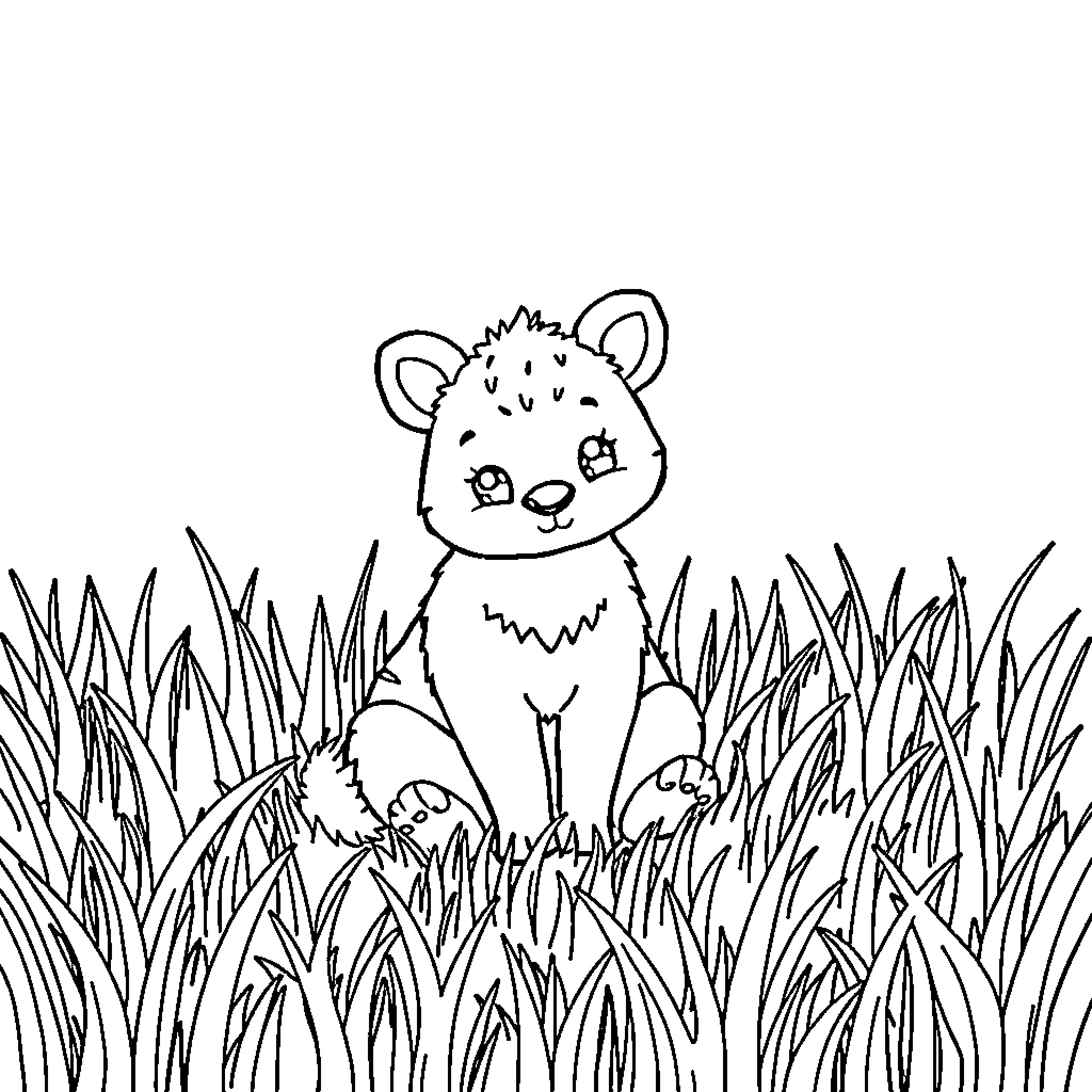 Animal sitting in tall grass Coloring Page (free black-and-white line drawing printable PDF for all, from beginners to advanced learners, including children, teens, adults, and seniors)