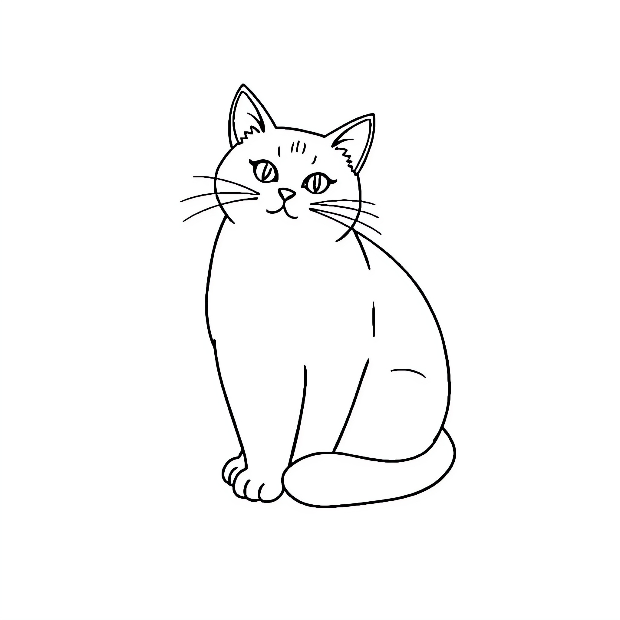 Cat in simple outline drawing Coloring Page (free black-and-white line drawing printable PDF for all, from beginners to advanced learners, including children, teens, adults, and seniors)