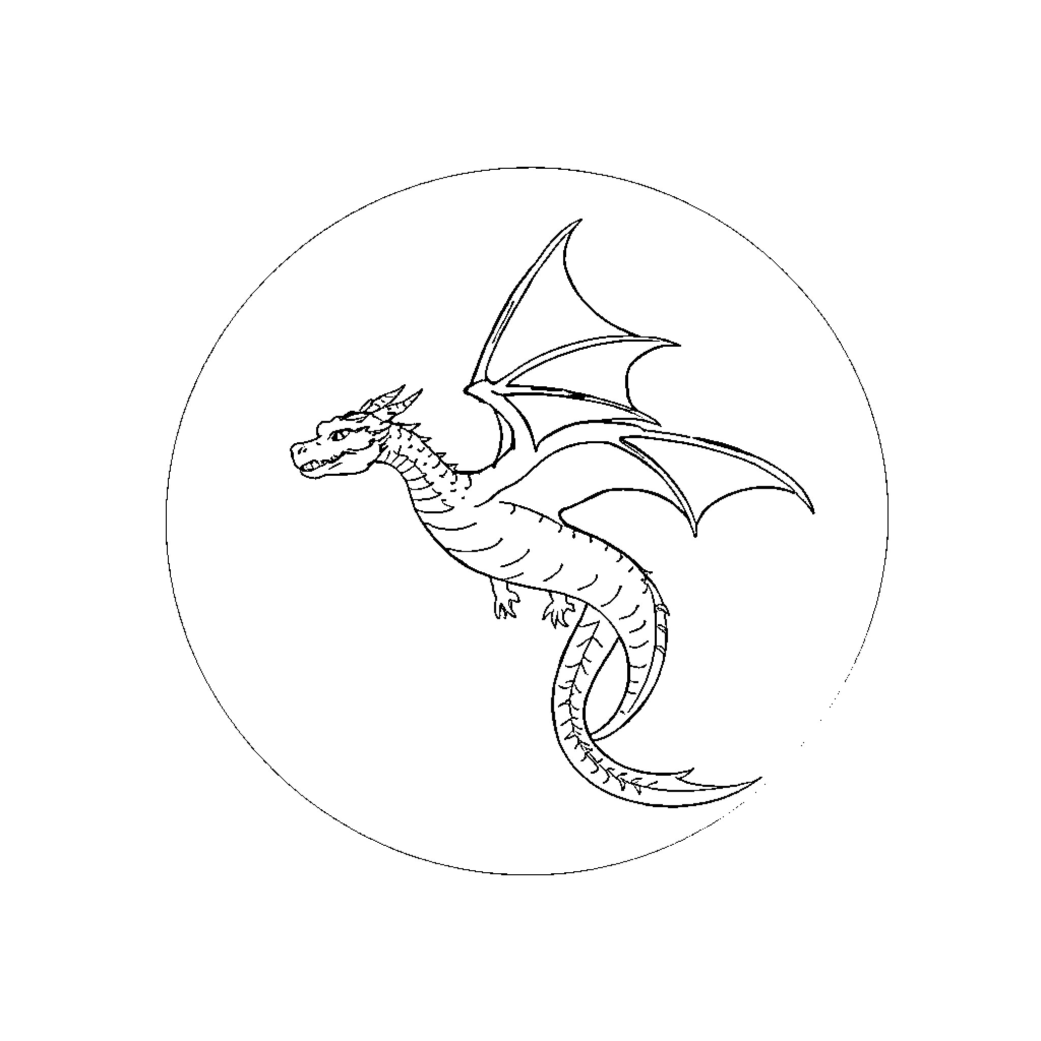 Dragon soaring through the sky Coloring Page (free black-and-white line drawing printable PDF for all, from beginners to advanced learners, including children, teens, adults, and seniors)
