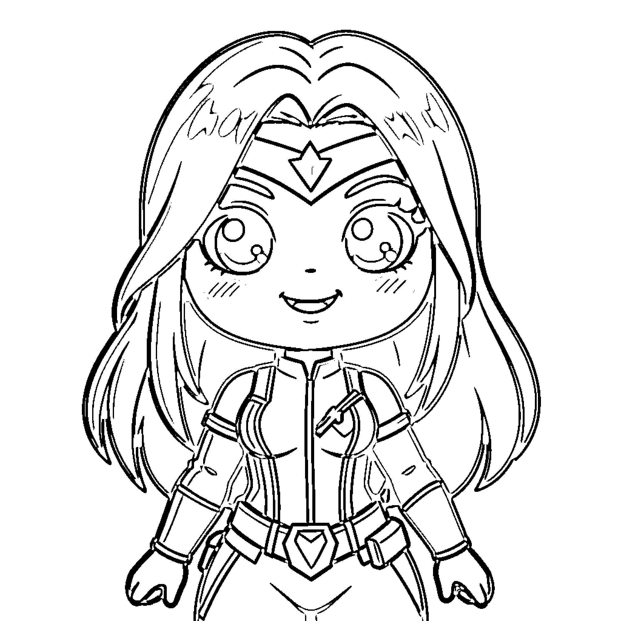 Black Widow Superheroine in Quirky Cartoon Style Coloring Page (free black-and-white line drawing printable PDF for all, from beginners to advanced learners, including children, teens, adults, and seniors)