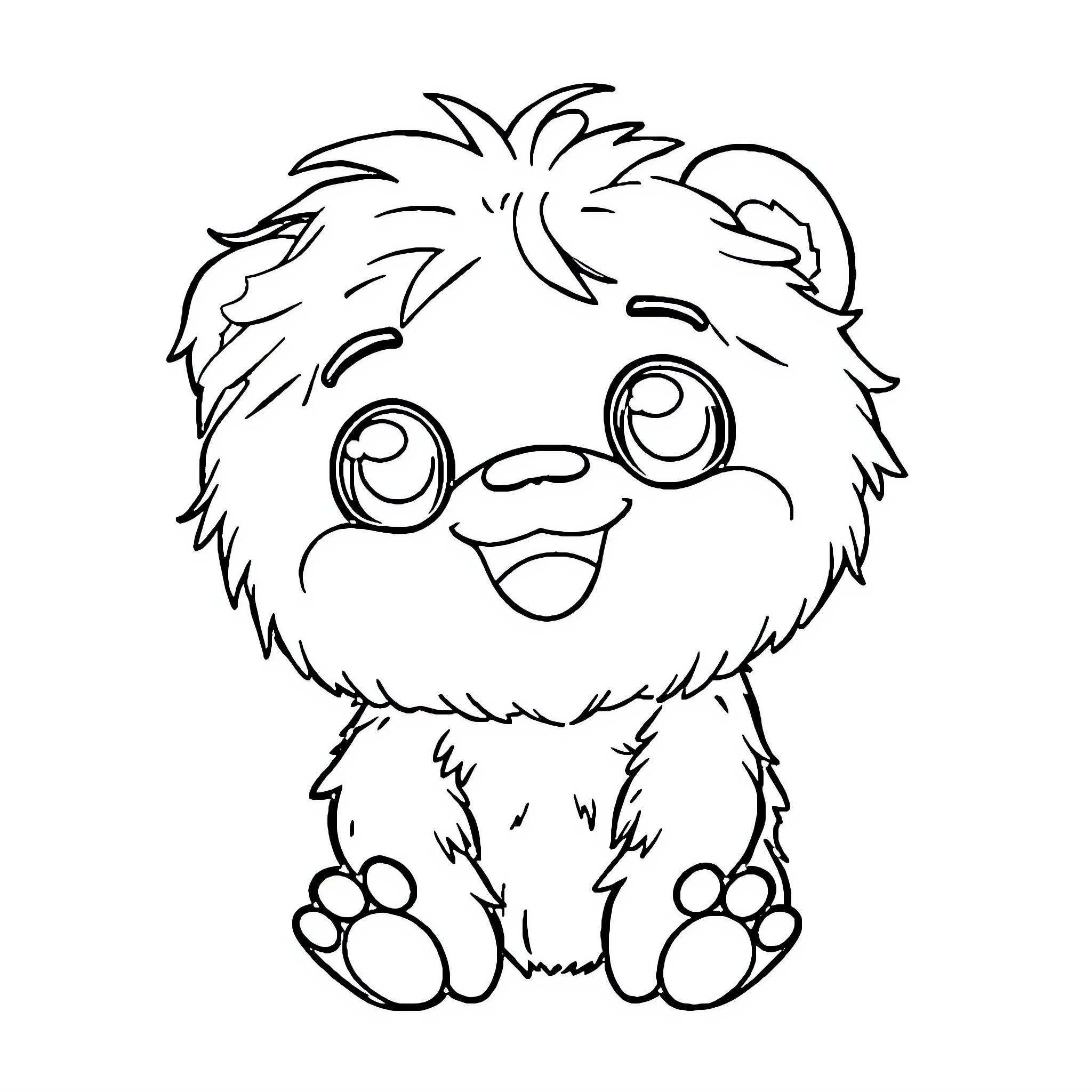 Huggu Adorable Fluffy Creature Coloring Page (free black-and-white line drawing printable PDF for all, from beginners to advanced learners, including children, teens, adults, and seniors)