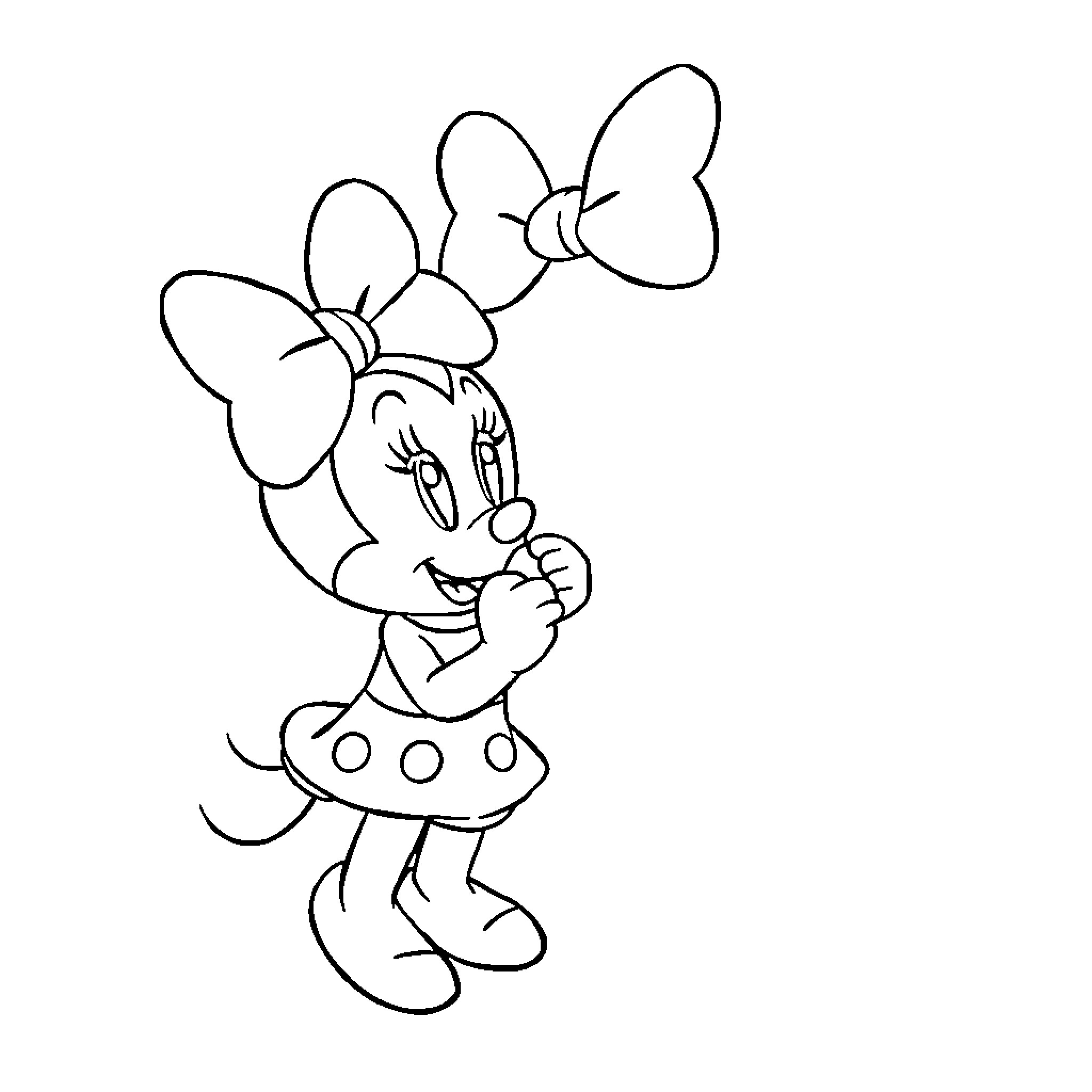 Minnie striking a playful pose Coloring Page (free black-and-white line drawing printable PDF for all, from beginners to advanced learners, including children, teens, adults, and seniors)