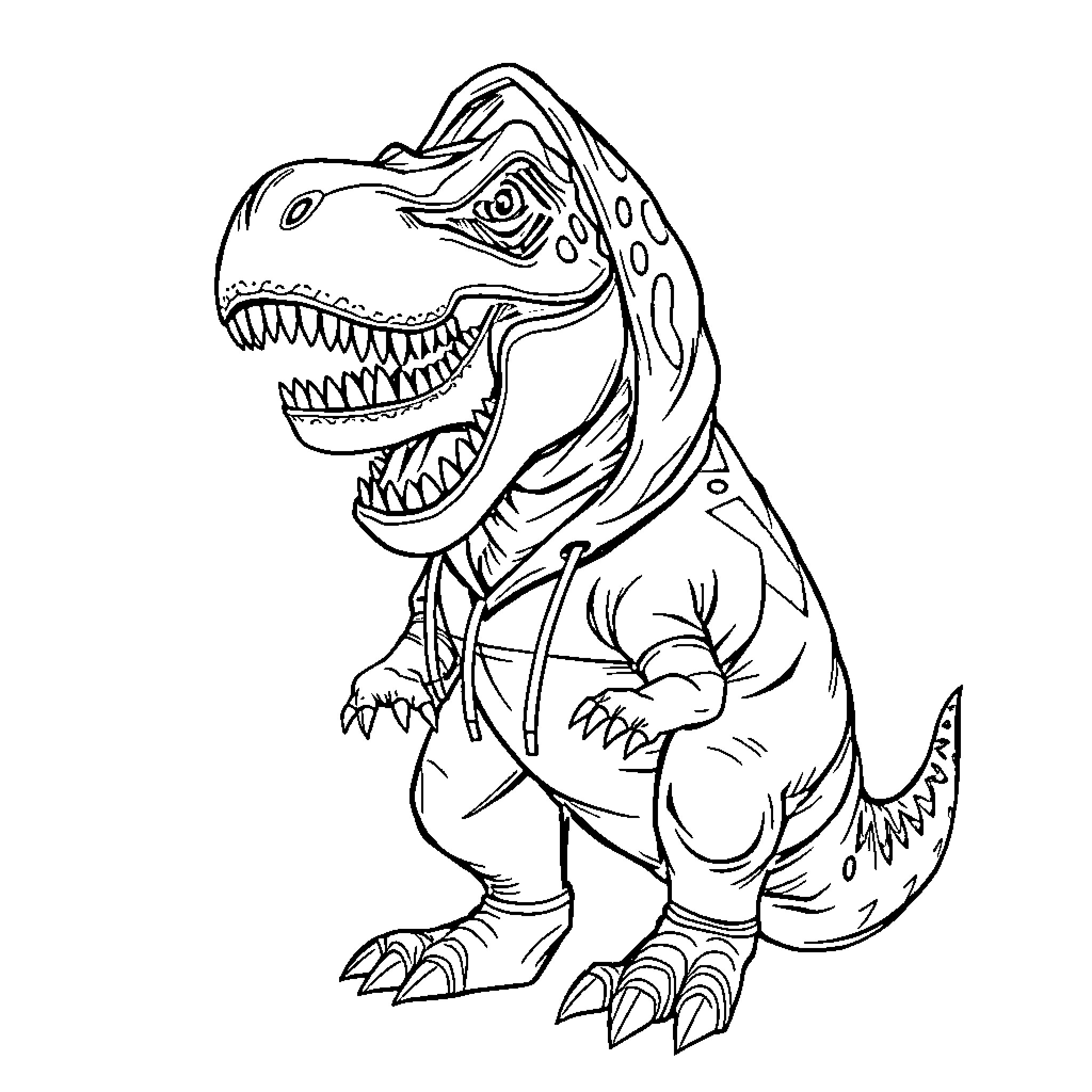 Dinosaur roaring with open mouth Coloring Page (free black-and-white line drawing printable PDF for all, from beginners to advanced learners, including children, teens, adults, and seniors)