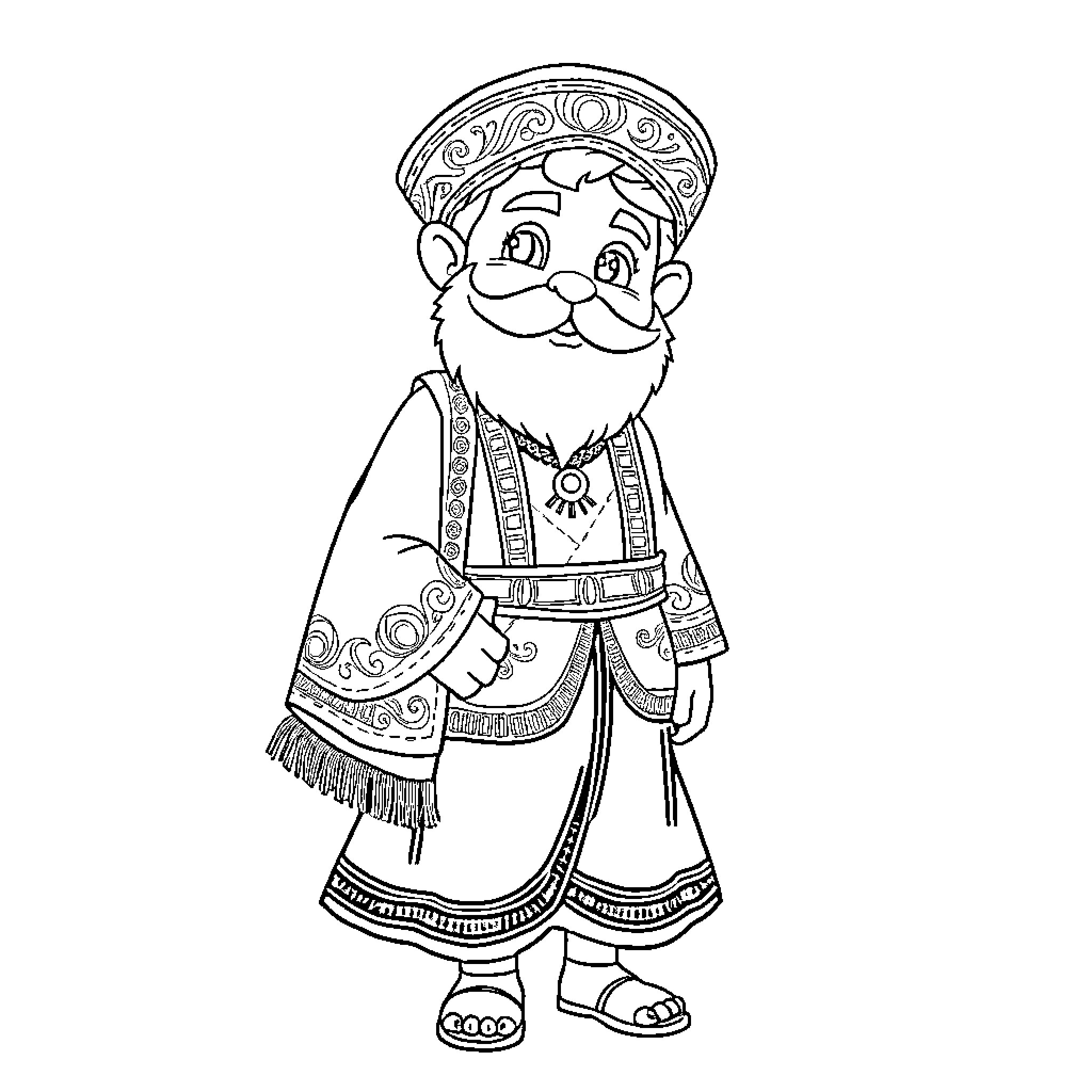 Bluey dressed in traditional cultural attire Coloring Page (free black-and-white line drawing printable PDF for all, from beginners to advanced learners, including children, teens, adults, and seniors)