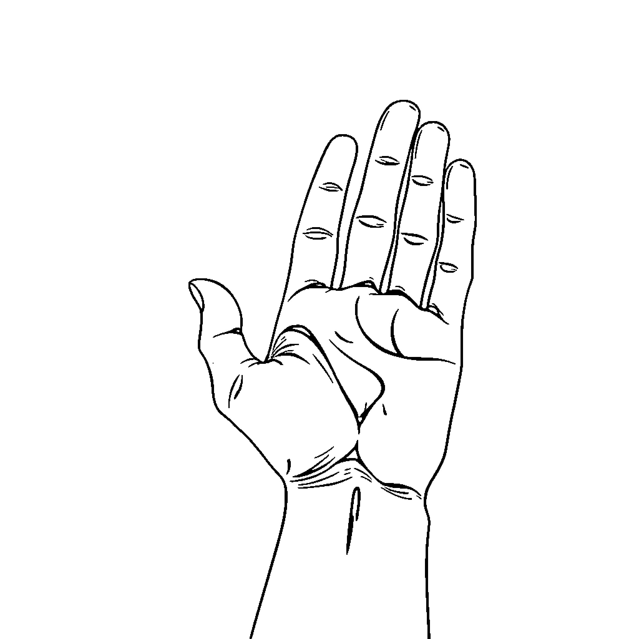 Hand expressing openness and acceptance Coloring Page (free black-and-white line drawing printable PDF for all, from beginners to advanced learners, including children, teens, adults, and seniors)