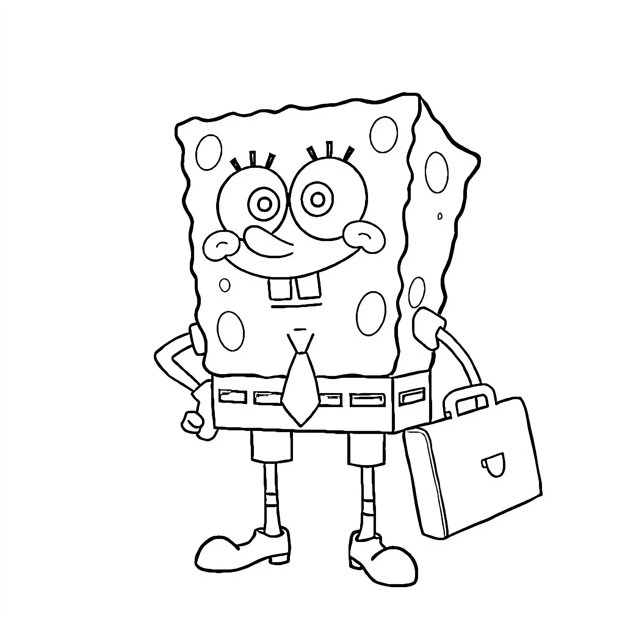 Spongebob with briefcase showing expression Coloring Page (free black-and-white line drawing printable PDF for all, from beginners to advanced learners, including children, teens, adults, and seniors)