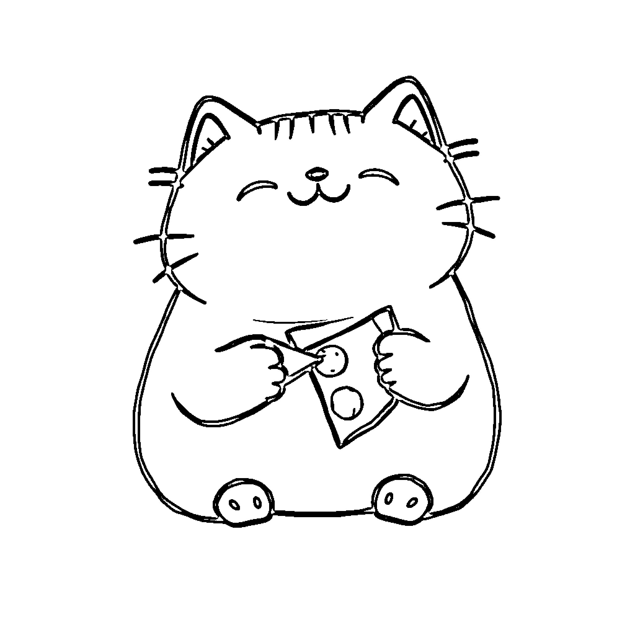 Pusheen enjoying a tasty snack Coloring Page (free black-and-white line drawing printable PDF for all, from beginners to advanced learners, including children, teens, adults, and seniors)