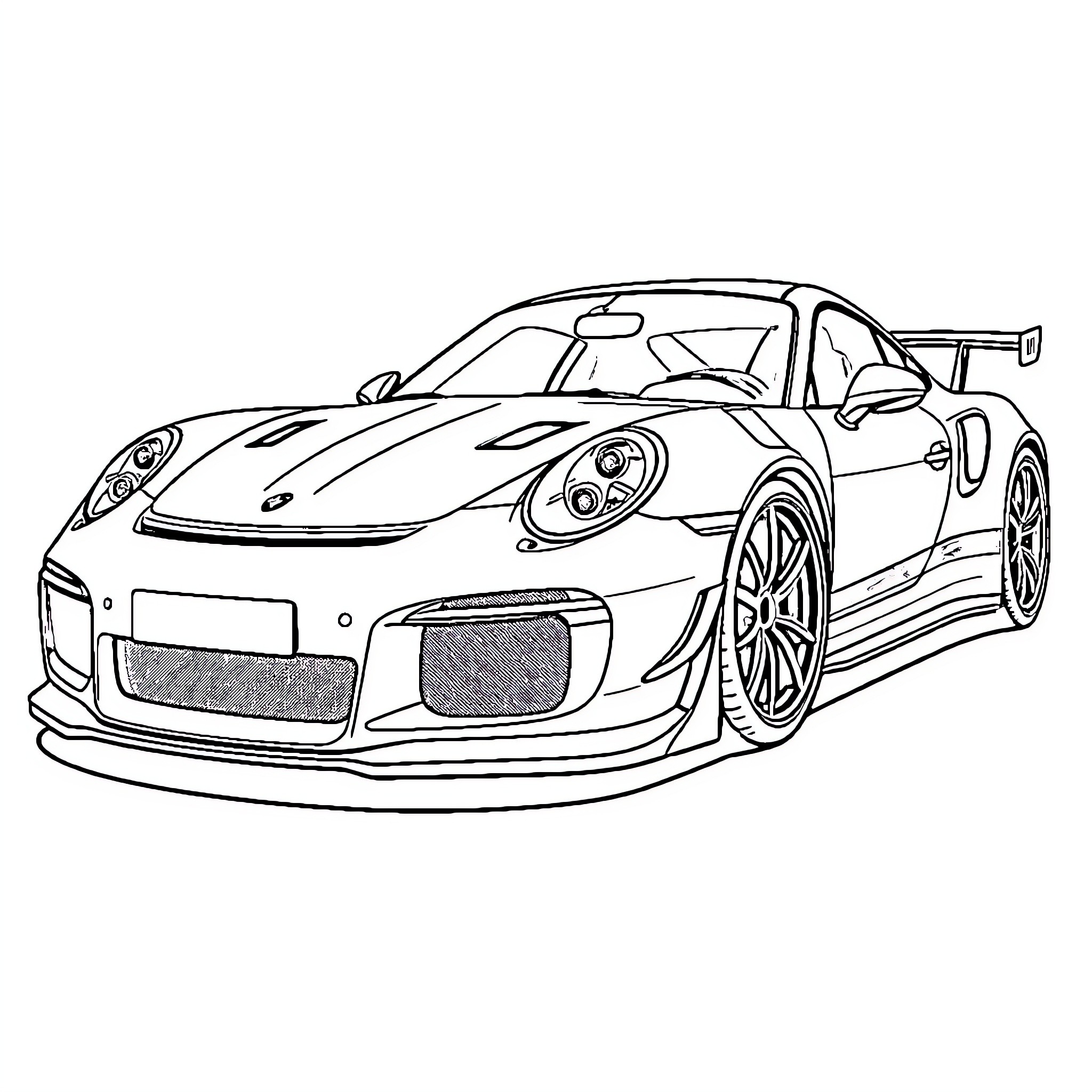 Porsche sports car with aerodynamic design Coloring Page (free black-and-white line drawing printable PDF for all, from beginners to advanced learners, including children, teens, adults, and seniors)