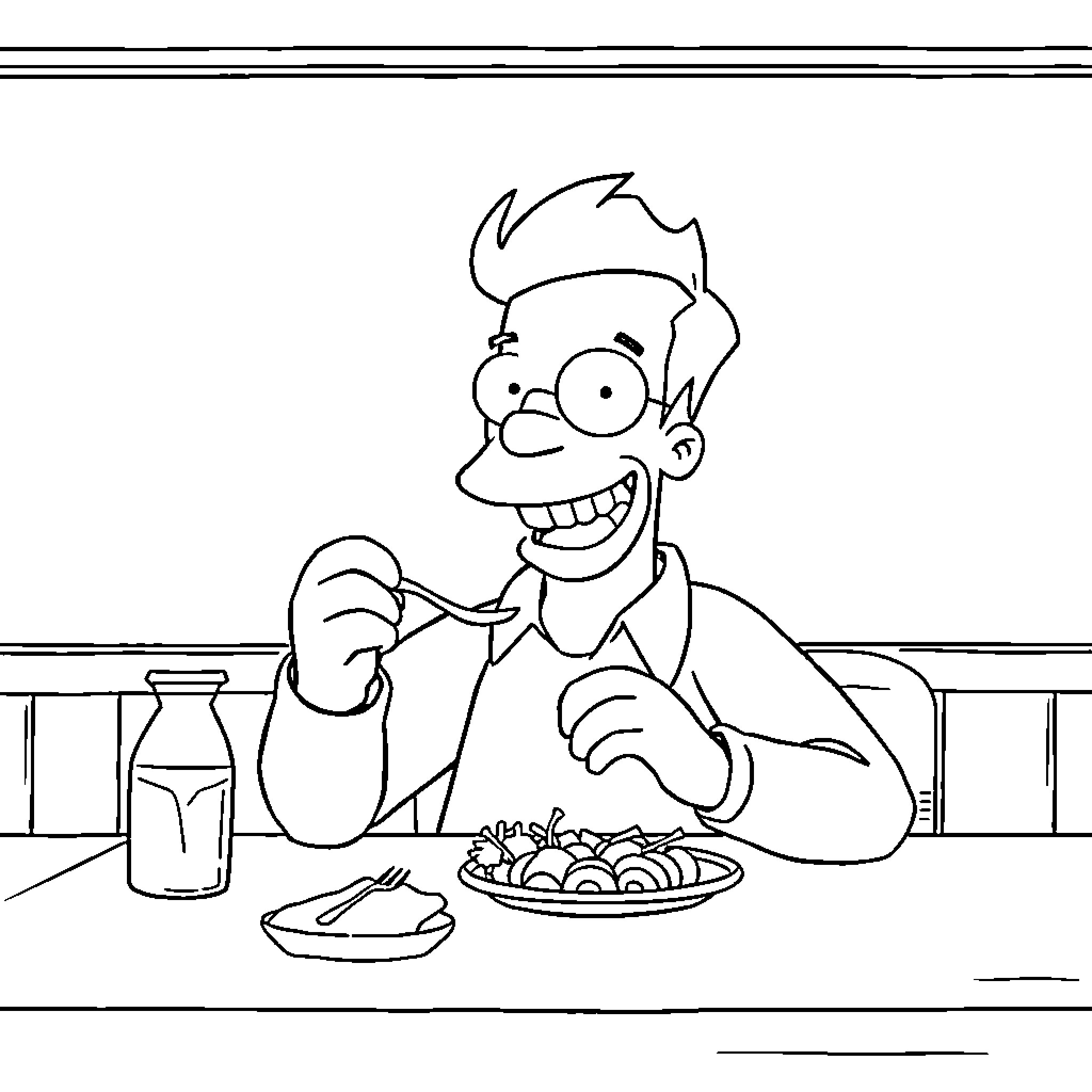 Michael Scott enjoying a quirky meal Coloring Page (free black-and-white line drawing printable PDF for all, from beginners to advanced learners, including children, teens, adults, and seniors)