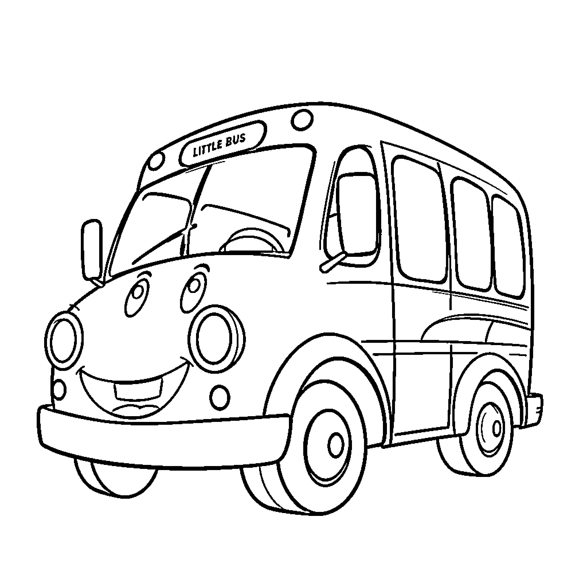 Tayo the Happy Little School Bus Coloring Page (free black-and-white line drawing printable PDF for all, from beginners to advanced learners, including children, teens, adults, and seniors)
