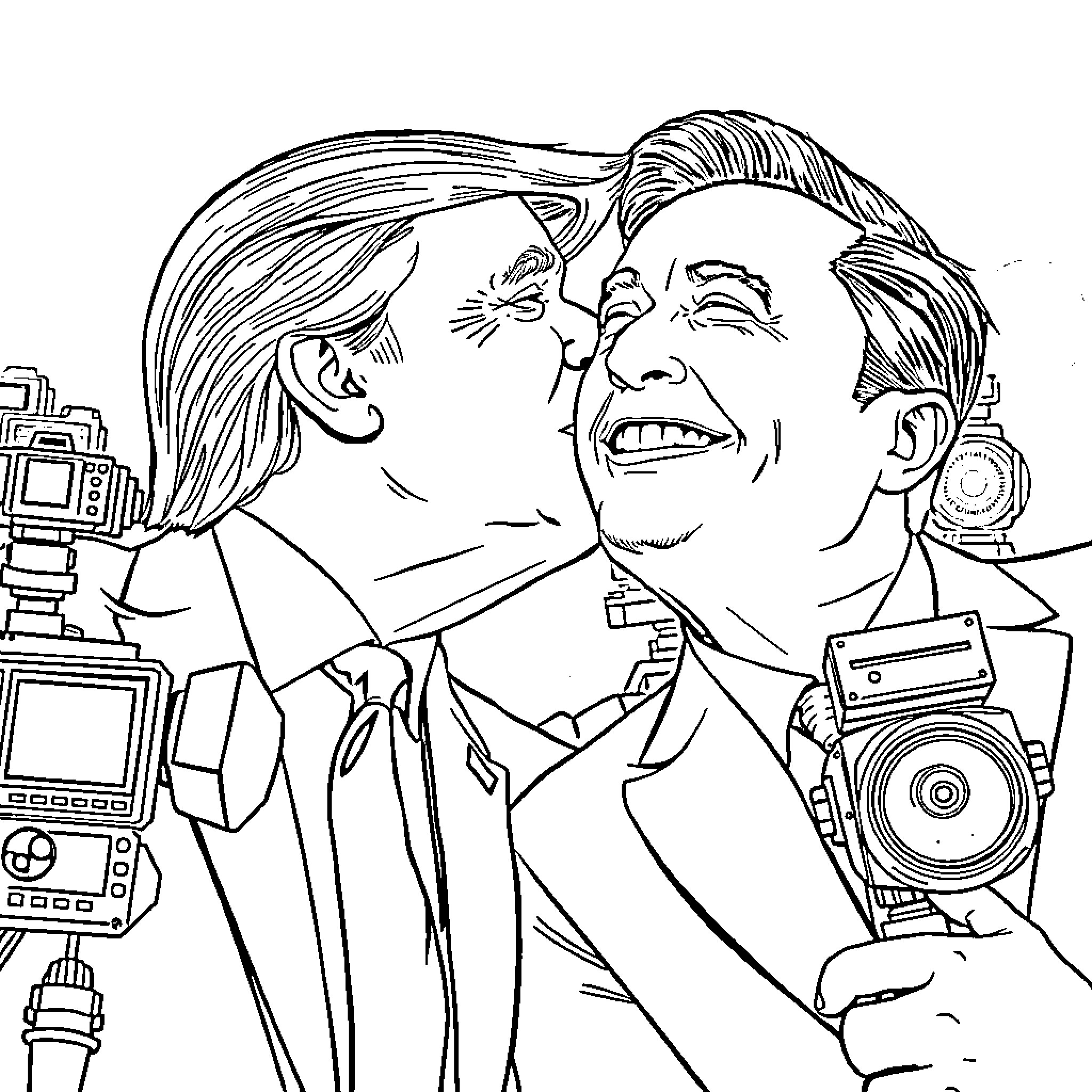 Donald Trump in the Spotlight: A Caricature Coloring Page (free black-and-white line drawing printable PDF for all, from beginners to advanced learners, including children, teens, adults, and seniors)