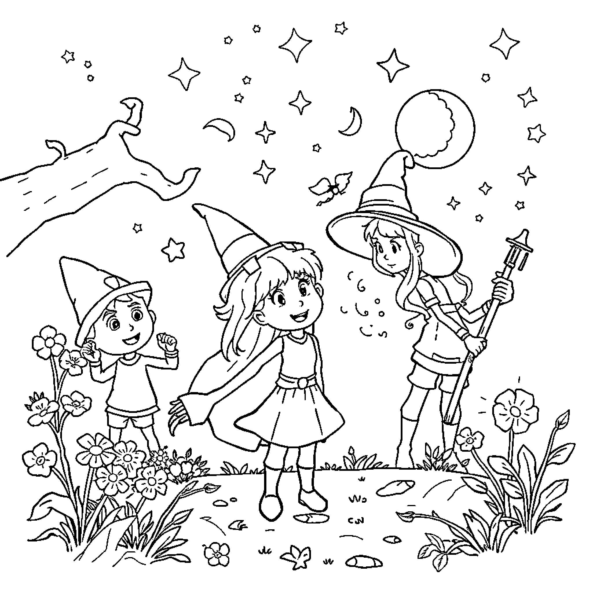 Children's Stories of Whimsical Adventures Coloring Page (free black-and-white line drawing printable PDF for all, from beginners to advanced learners, including children, teens, adults, and seniors)