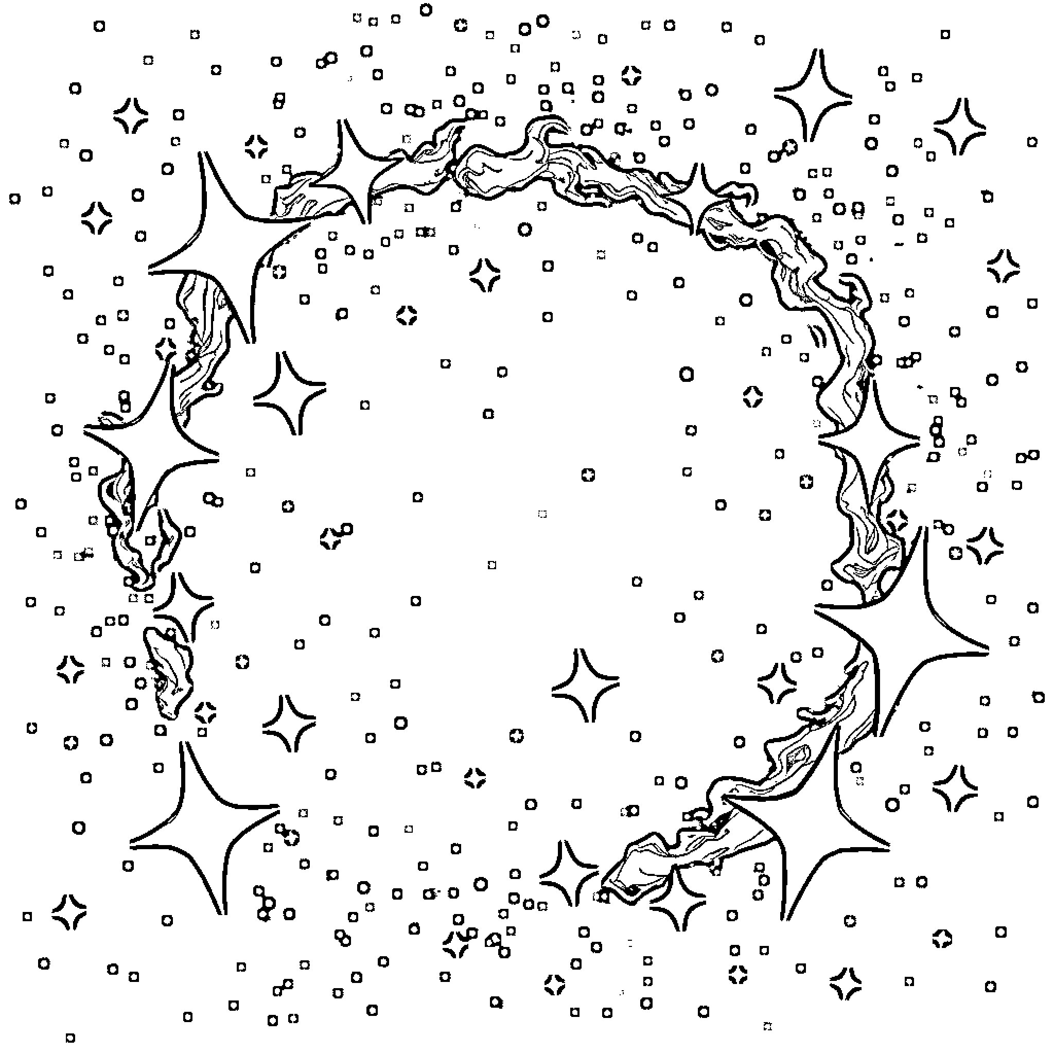 Erasure of Cosmic Wonders Coloring Page (free black-and-white line drawing printable PDF for all, from beginners to advanced learners, including children, teens, adults, and seniors)