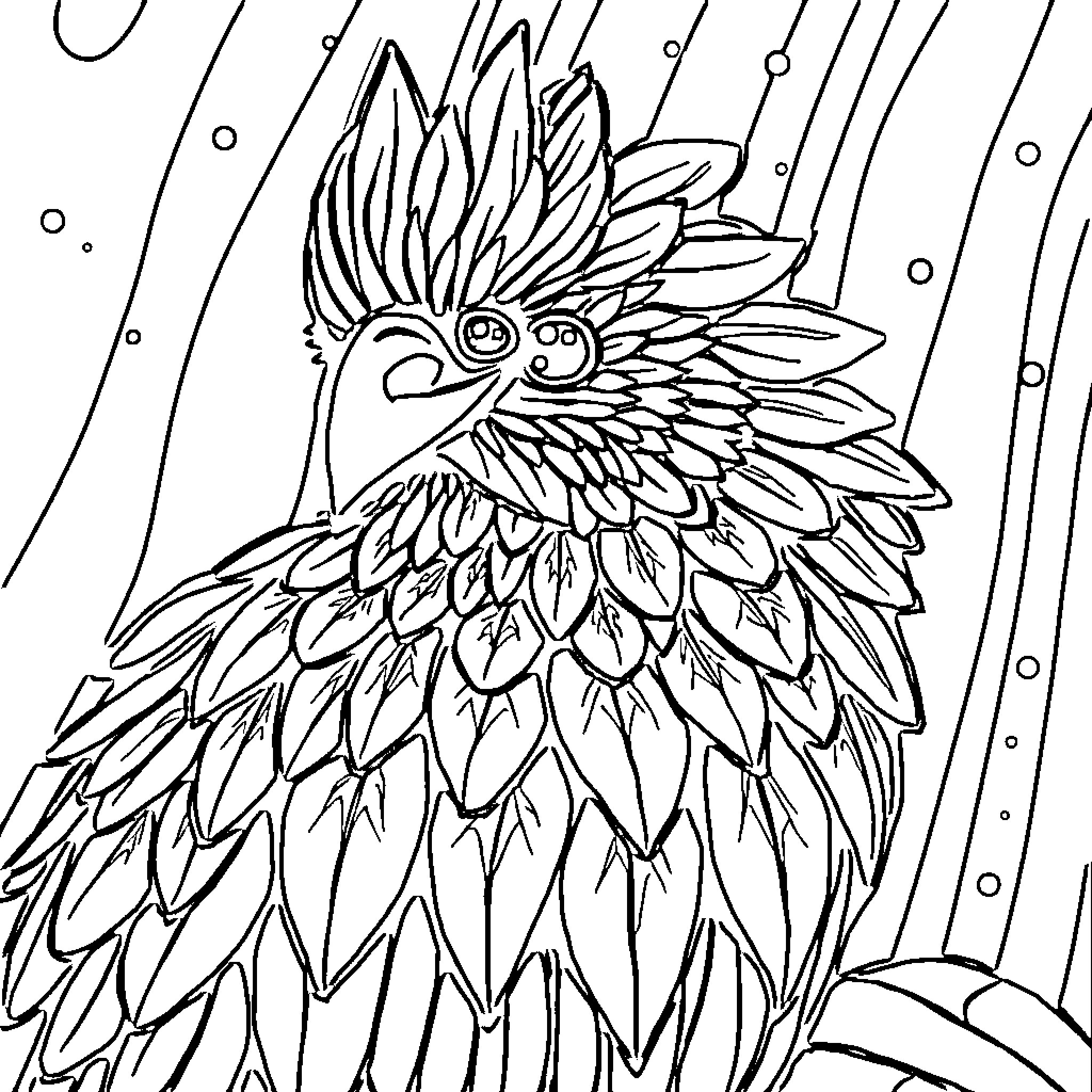 Pikachu's Unique Feathered Transformation Coloring Page (free black-and-white line drawing printable PDF for all, from beginners to advanced learners, including children, teens, adults, and seniors)