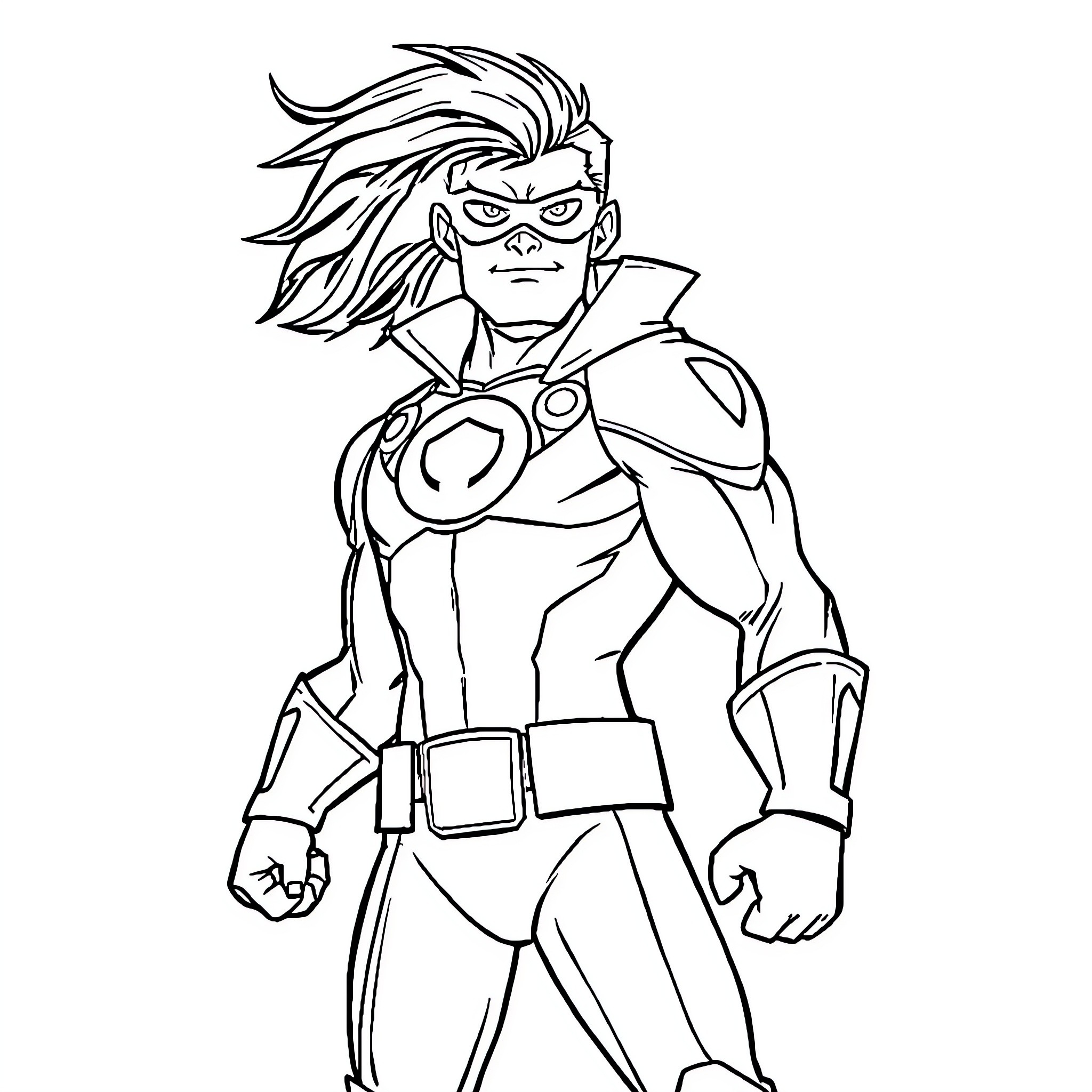 Gamma Jack's heroic stance in action gear Coloring Page (free black-and-white line drawing printable PDF for all, from beginners to advanced learners, including children, teens, adults, and seniors)