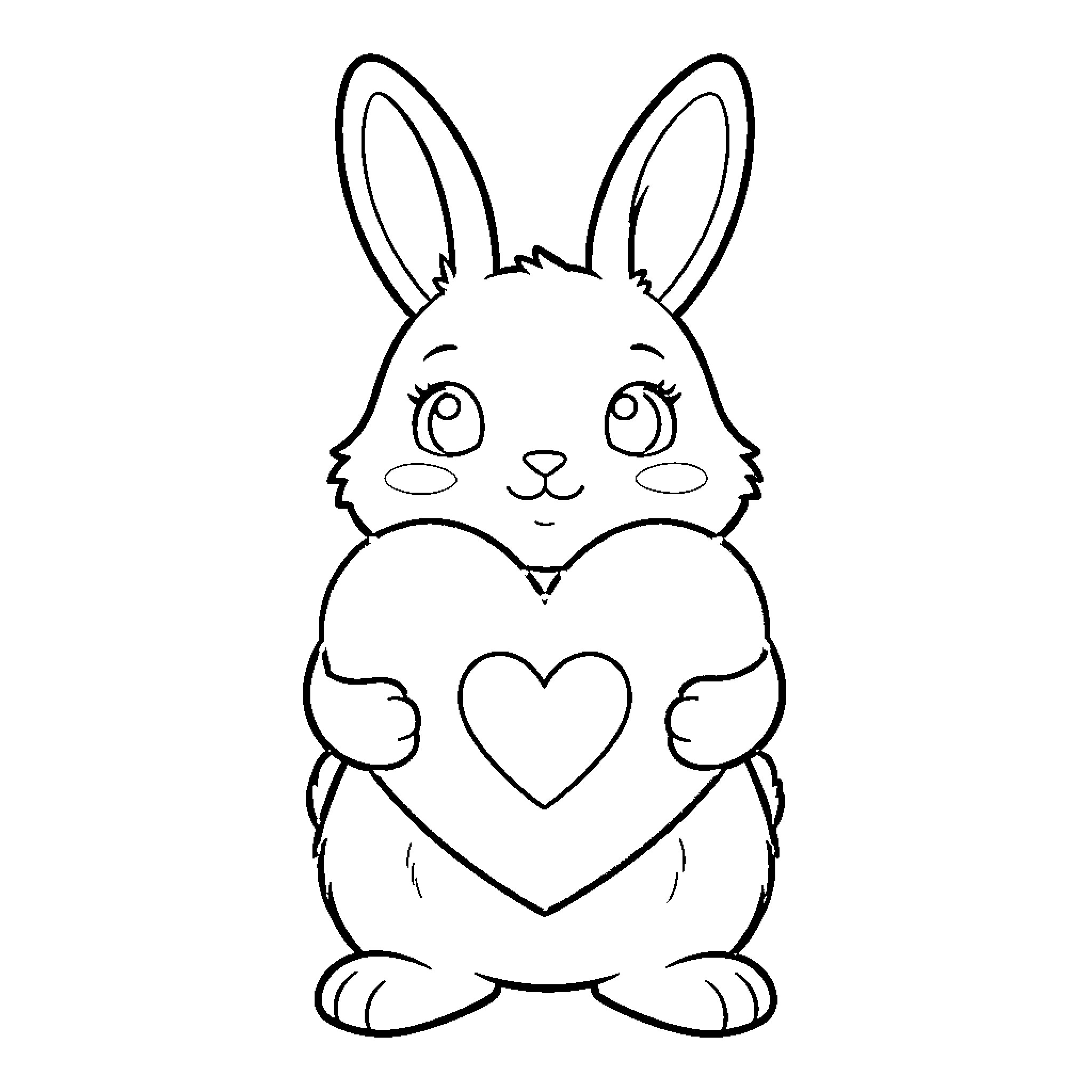 Bunny holding a heart-shaped object Coloring Page (free black-and-white line drawing printable PDF for all, from beginners to advanced learners, including children, teens, adults, and seniors)