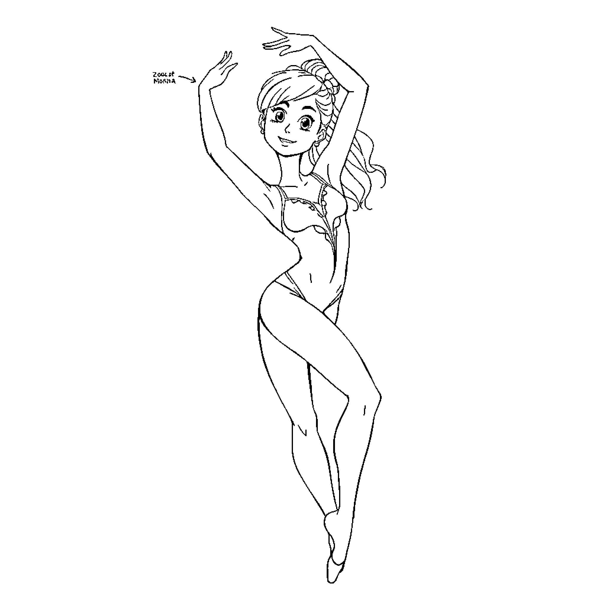 Zoë's graceful dance moves Coloring Page (free black-and-white line drawing printable PDF for all, from beginners to advanced learners, including children, teens, adults, and seniors)