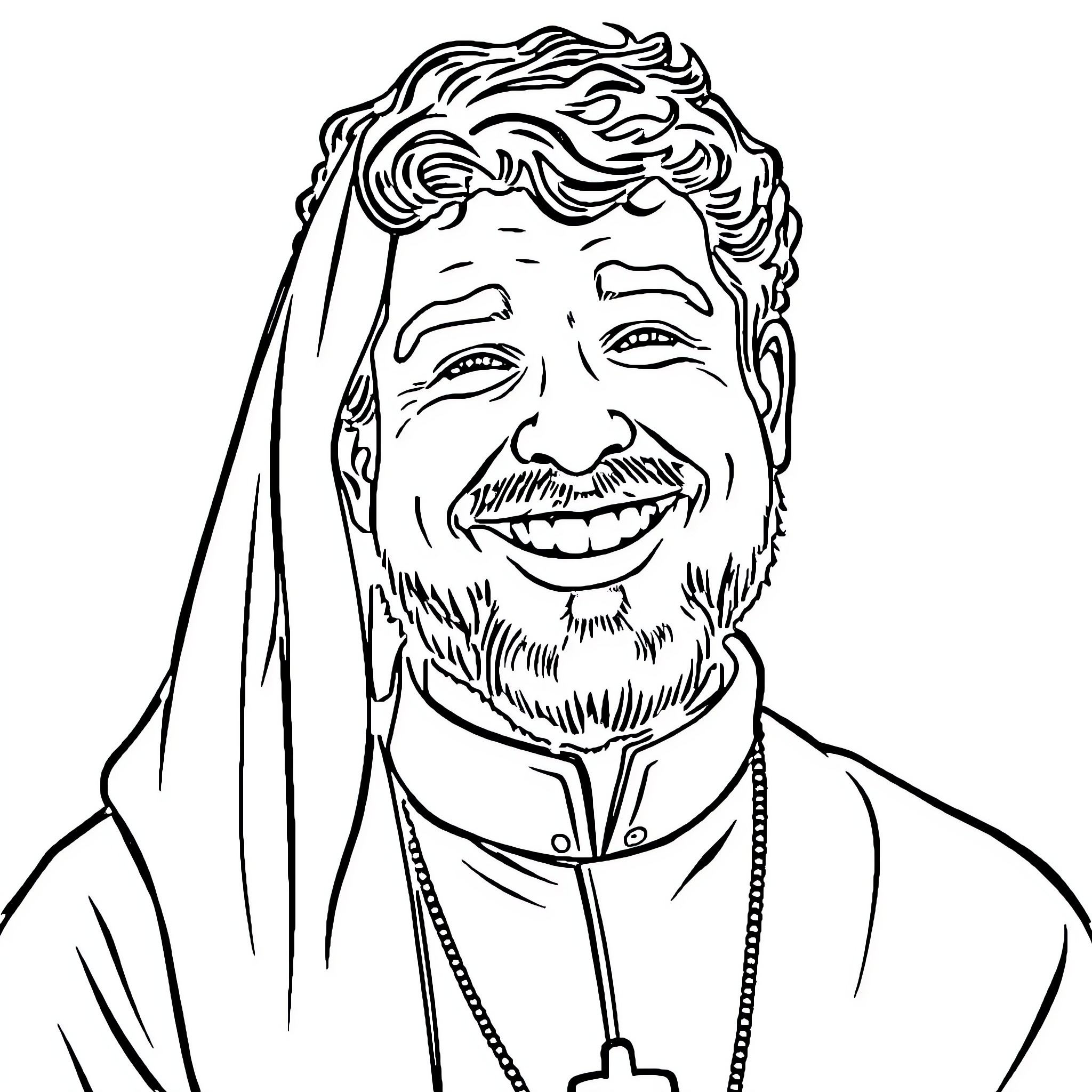 Carlos Acutis in a joyful and smiling expression Coloring Page (free black-and-white line drawing printable PDF for all, from beginners to advanced learners, including children, teens, adults, and seniors)