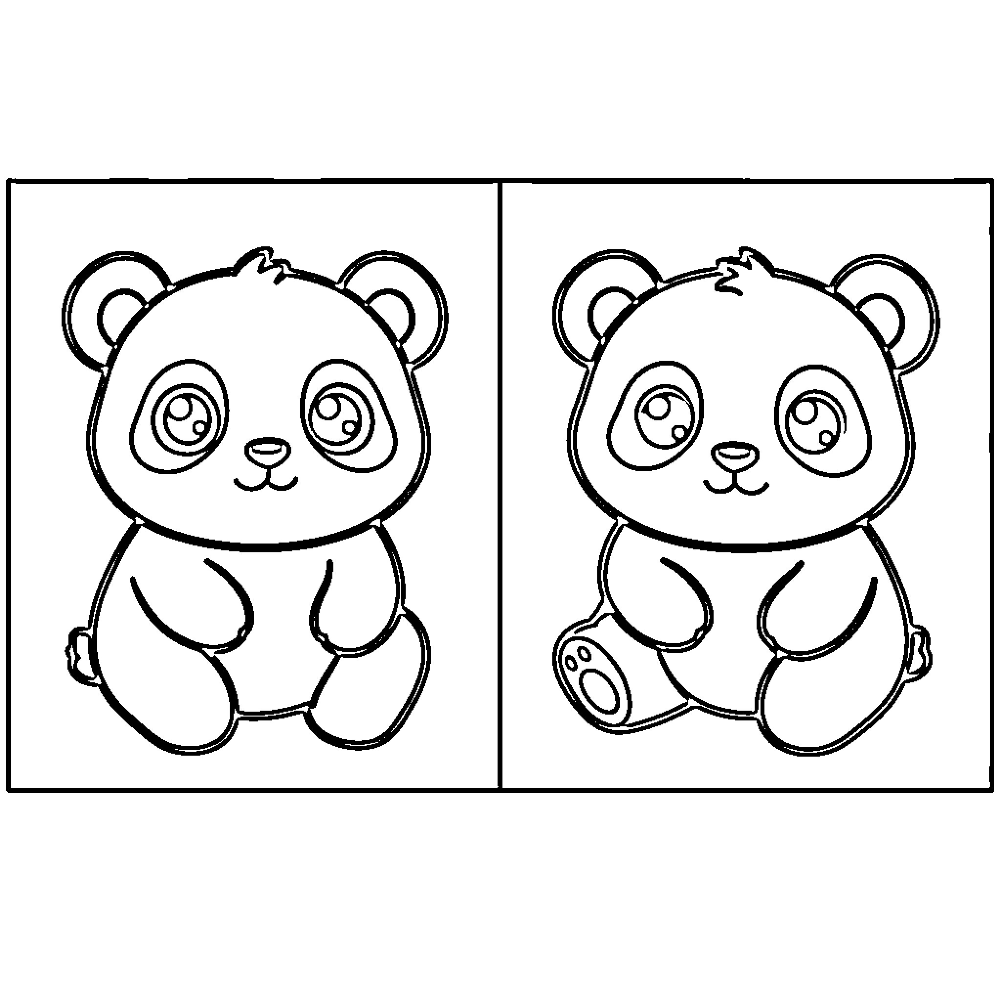 Panda bears in different poses Coloring Page (free black-and-white line drawing printable PDF for all, from beginners to advanced learners, including children, teens, adults, and seniors)