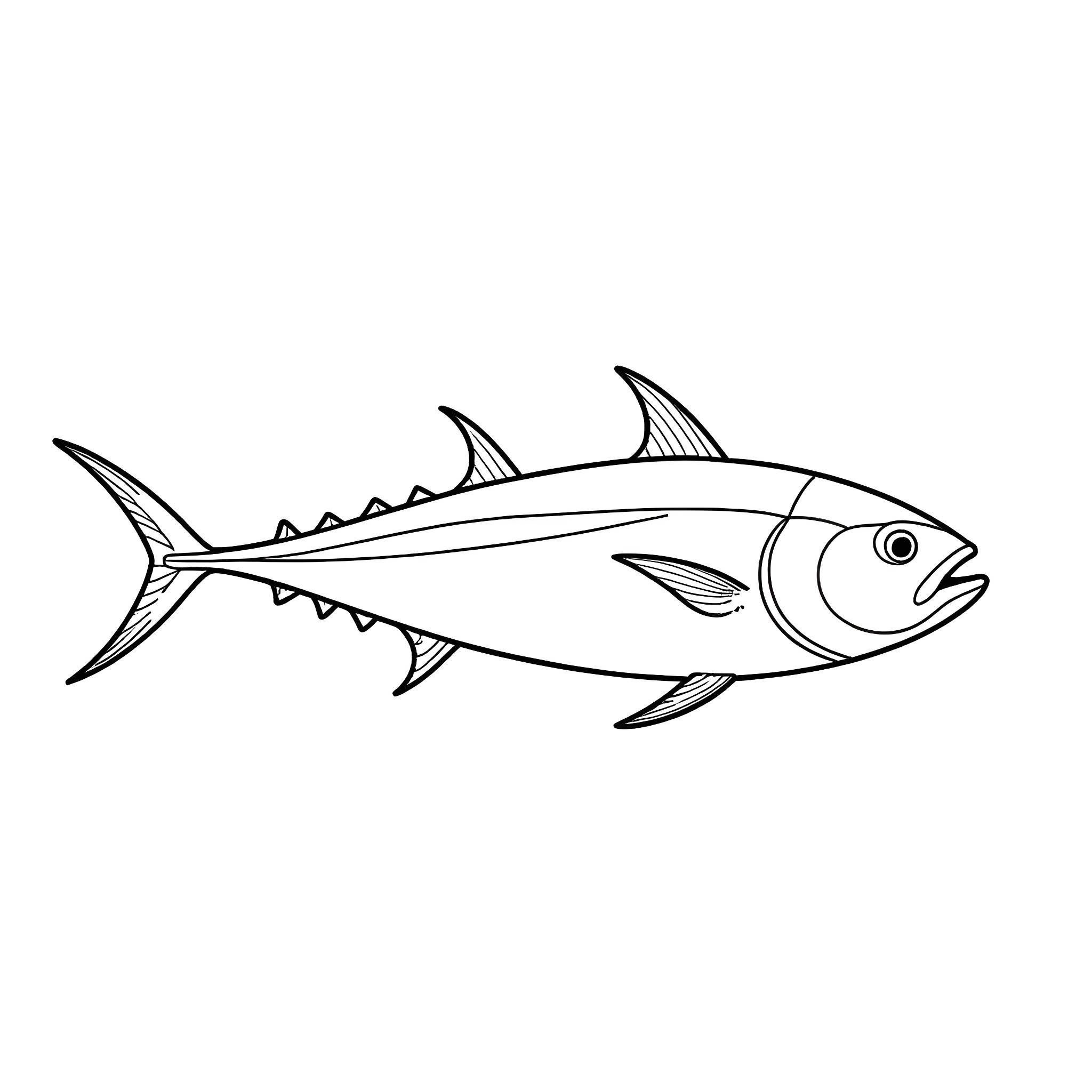 Yellowfin Tuna swimming gracefully Coloring Page (free black-and-white line drawing printable PDF for all, from beginners to advanced learners, including children, teens, adults, and seniors)