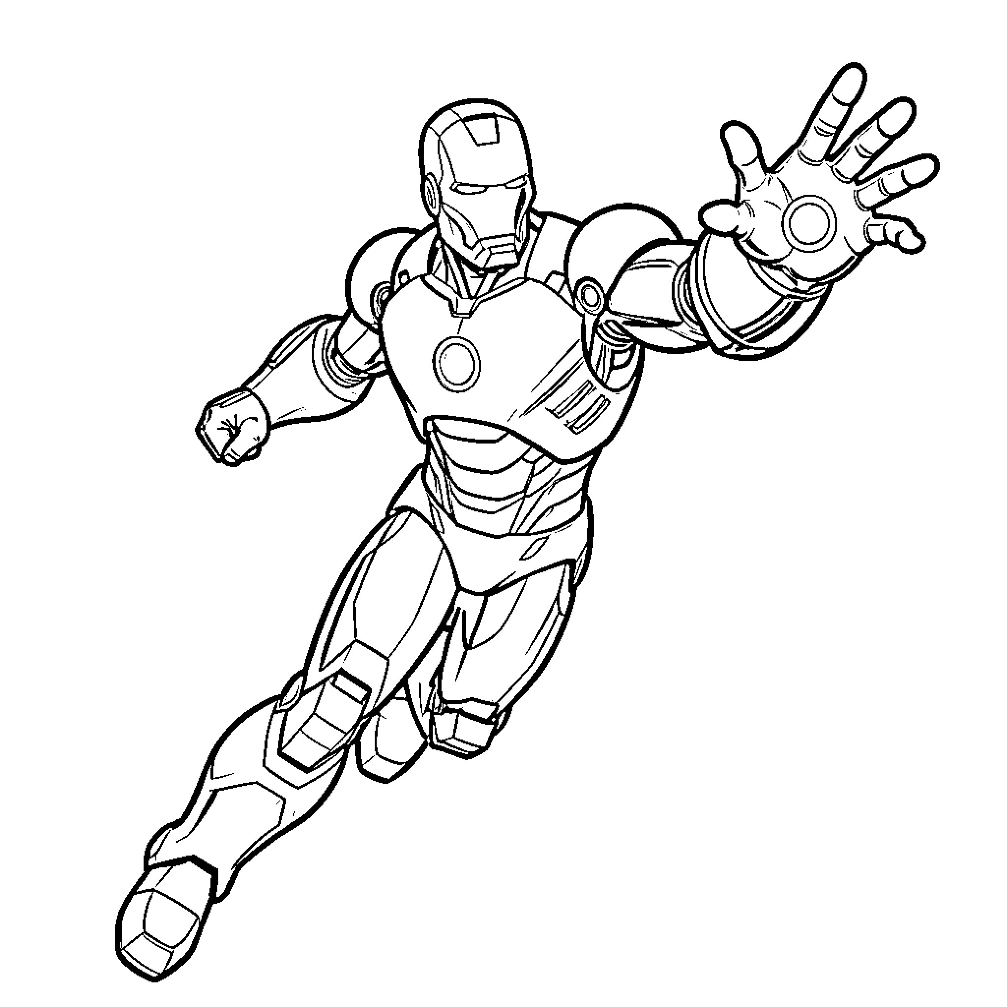 Ben 10 Iron Man heroic action pose Coloring Page (free black-and-white line drawing printable PDF for all, from beginners to advanced learners, including children, teens, adults, and seniors)