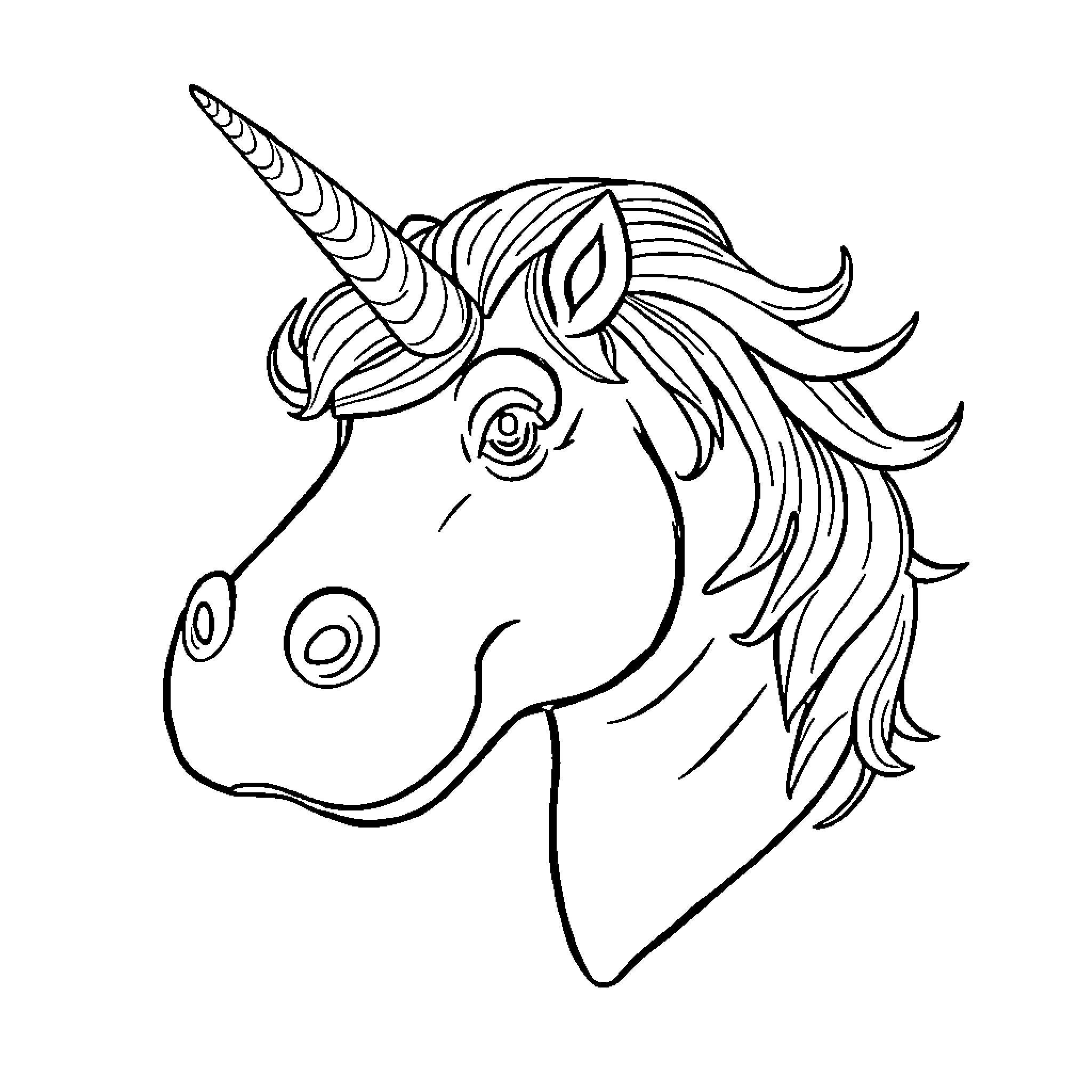 Unicorn with flowing mane and horn Coloring Page (free black-and-white line drawing printable PDF for all, from beginners to advanced learners, including children, teens, adults, and seniors)