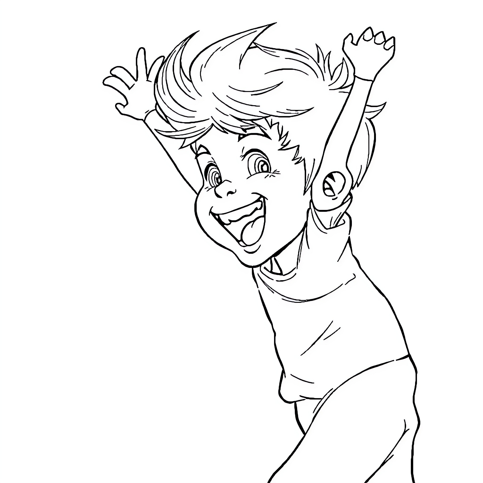 Youth Exuberantly Celebrating and Cheering Coloring Page (free black-and-white line drawing printable PDF for all, from beginners to advanced learners, including children, teens, adults, and seniors)