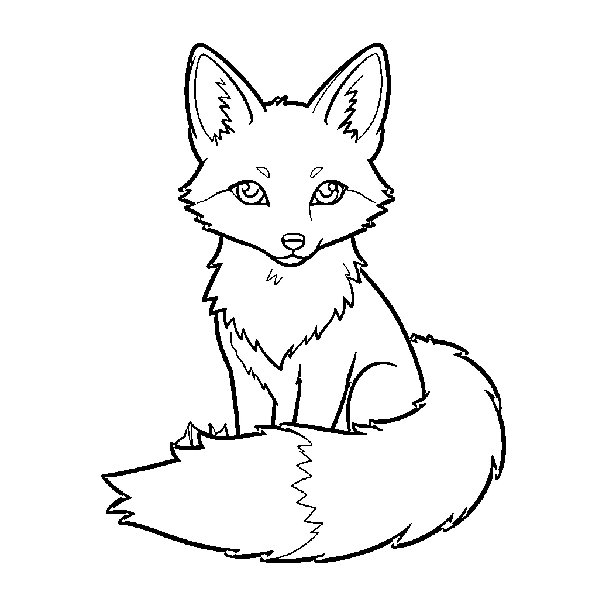 Fox sitting calmly with a gentle expression Coloring Page (free black-and-white line drawing printable PDF for all, from beginners to advanced learners, including children, teens, adults, and seniors)