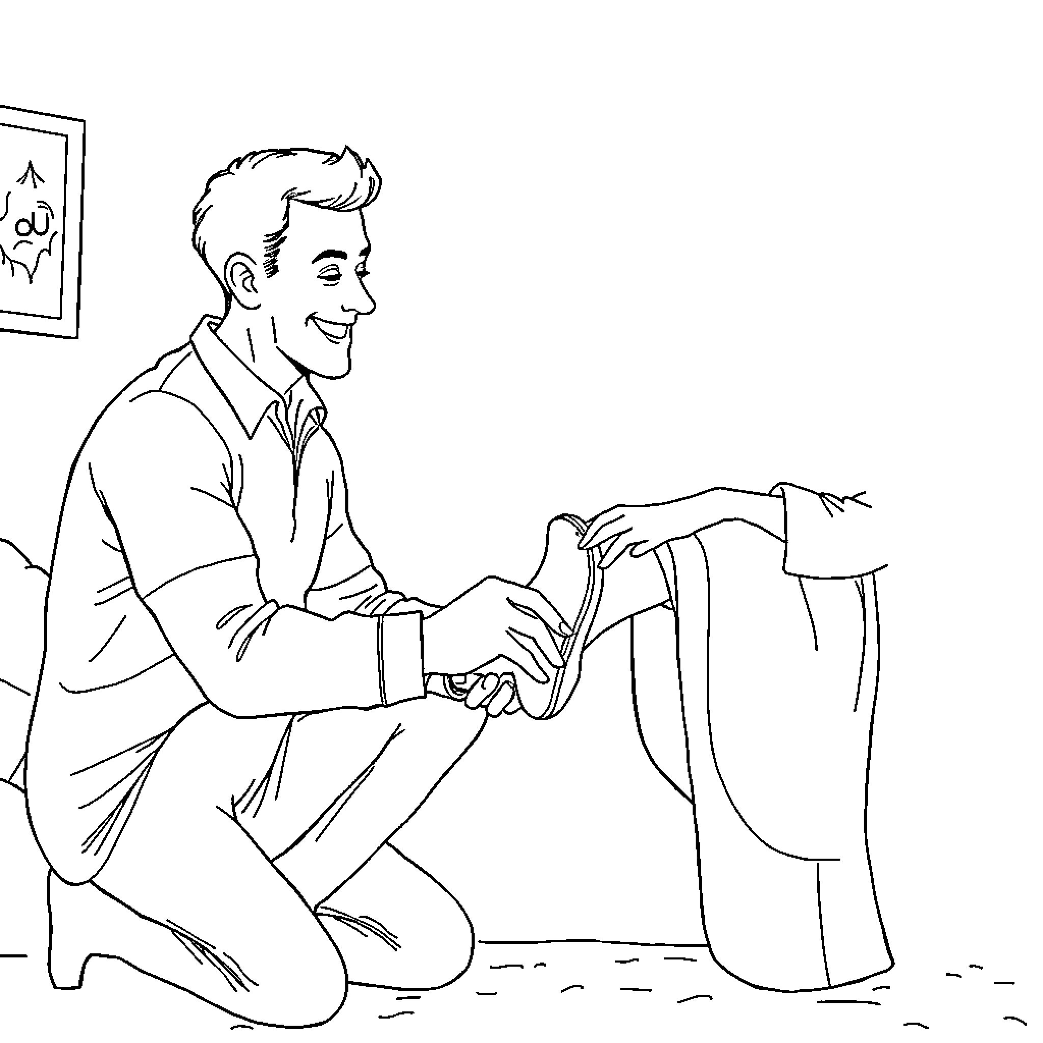 Man consoling and comforting another person Coloring Page (free black-and-white line drawing printable PDF for all, from beginners to advanced learners, including children, teens, adults, and seniors)