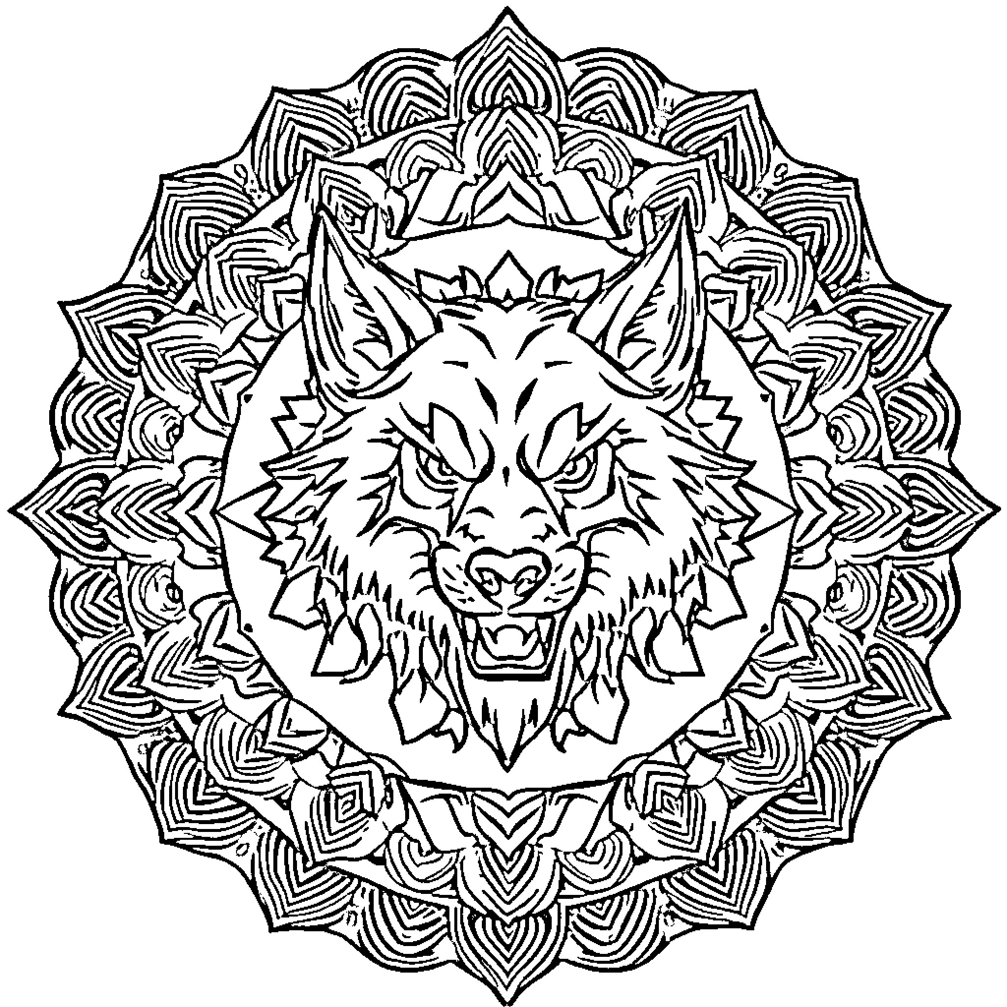 Football Mascots in Fierce Mandala Design Coloring Page (free black-and-white line drawing printable PDF for all, from beginners to advanced learners, including children, teens, adults, and seniors)