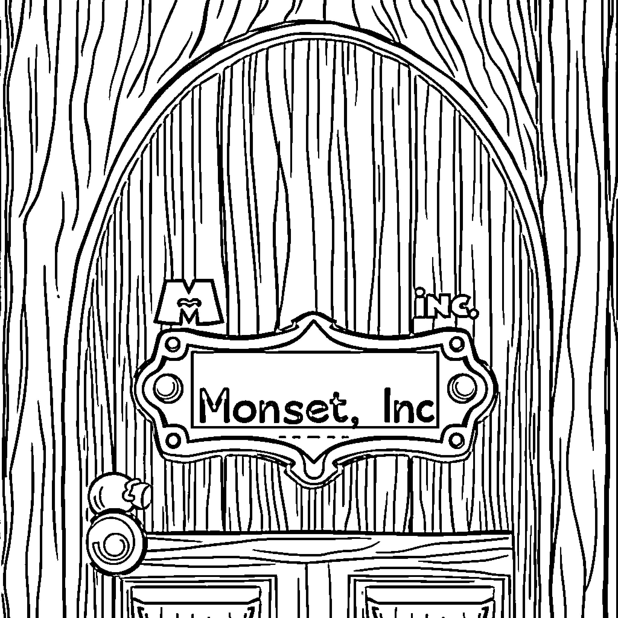 Door to Monset, Inc. office Coloring Page (free black-and-white line drawing printable PDF for all, from beginners to advanced learners, including children, teens, adults, and seniors)
