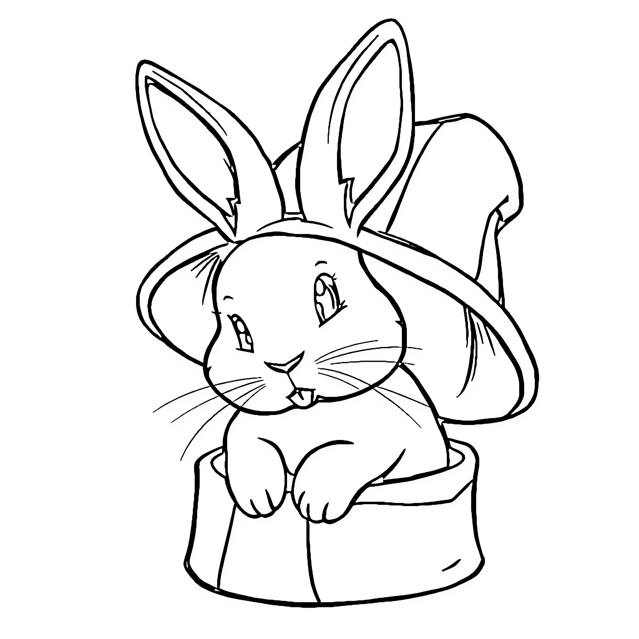 Bunny peeking out from behind a wall Coloring Page (free black-and-white line drawing printable PDF for all, from beginners to advanced learners, including children, teens, adults, and seniors)